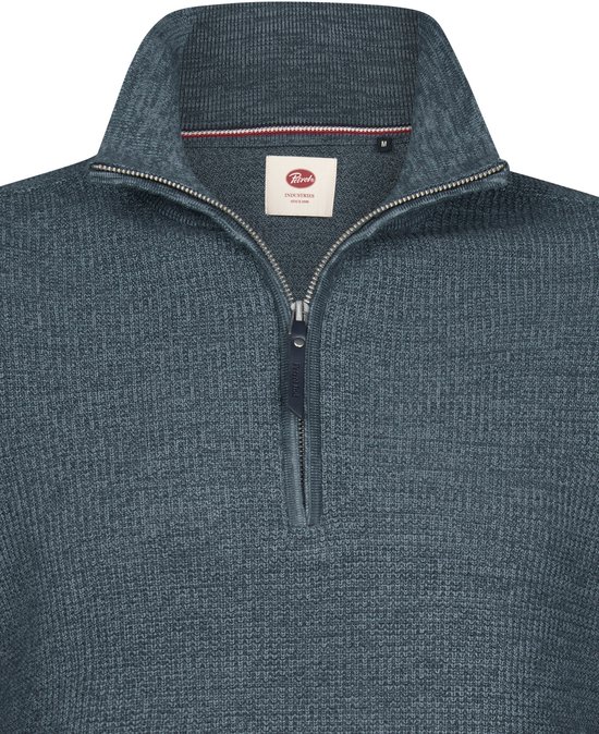 Blauwe Petrol Industries half-zip trui met grove structuur en opstaande kraag.