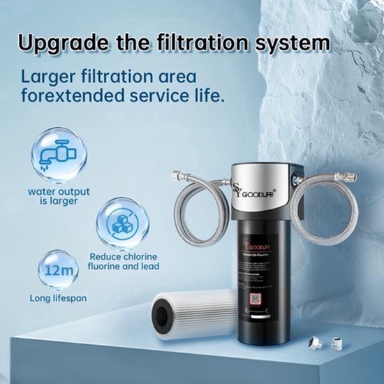 Direct Connect waterfiltersysteem onder de gootsteen, verwijdert fluor, chloor, lood, slechte smaak en geuren, NSF42&53 gecertificeerd — afbeelding 3