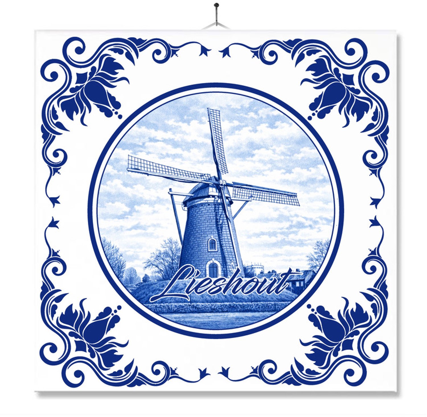 MC Living Tegel Met Opdruk | Lieshout | Delft Blauw | Cadeau | Inclusief Geschenkdoos | Standaard | Ophangsysteem Ontwerp 3