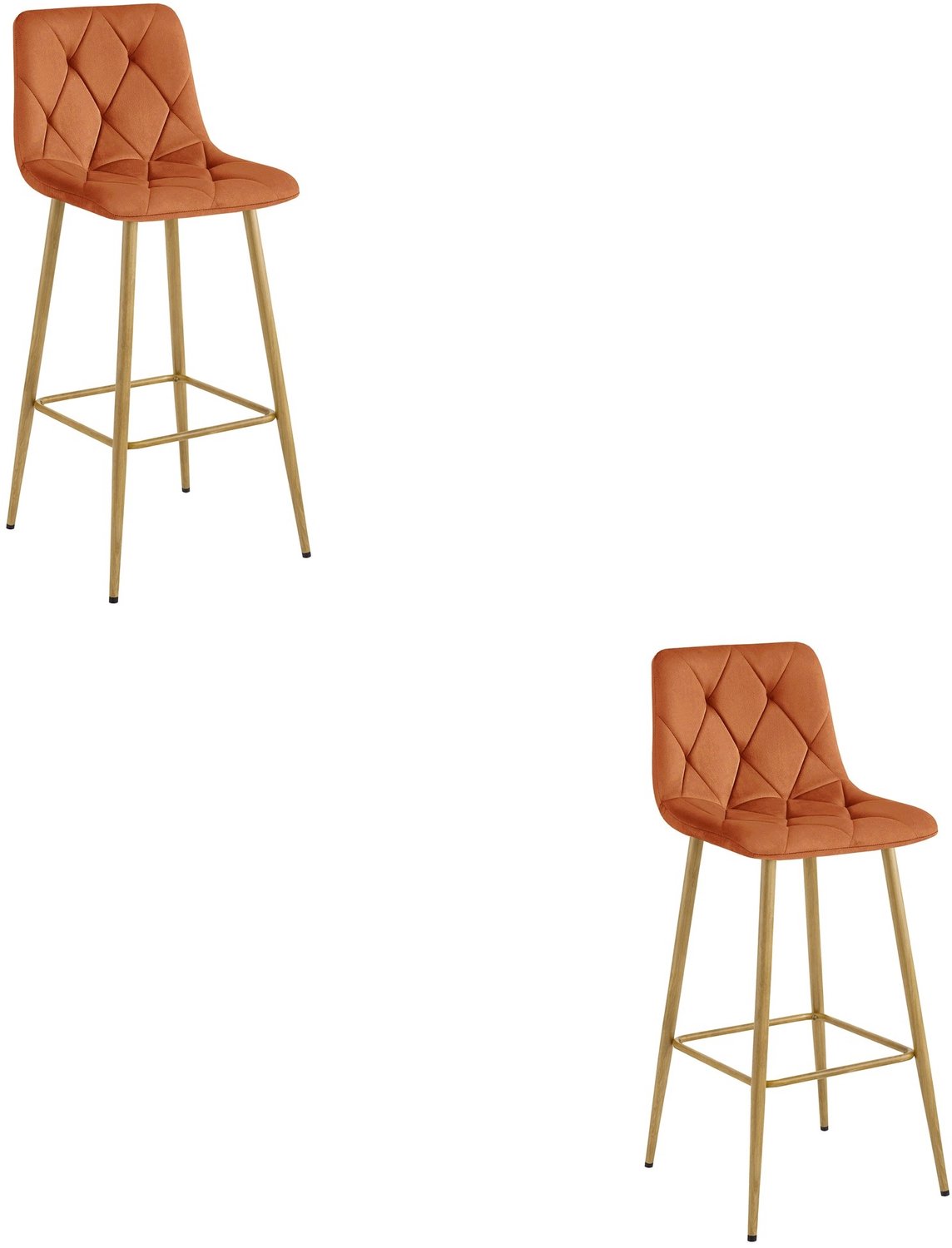 LEOBERT Set van 2 Barkrukken NADO – Koperkleurig Velvet / Fluweel – Gestoffeerde Barstoelen met Rugleuning en Voetsteun – Metalen Poten in Eikenlook – Modern Design – Voor Keukeneiland, Keuken, Bartafel en Thuisbar