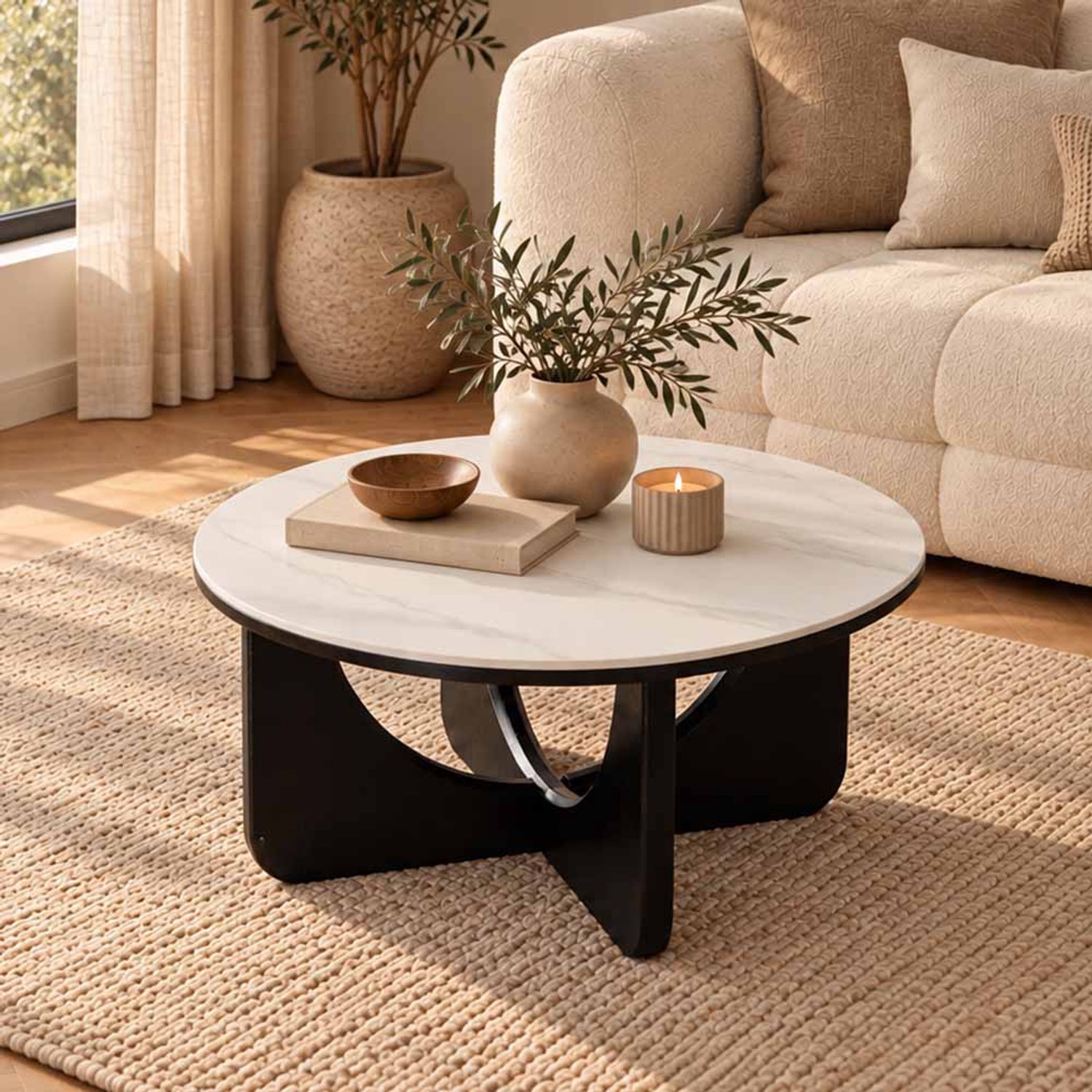 Milton & Oldbrook Salontafel Ø 80 cm Berane Marmer - Zwart Wit