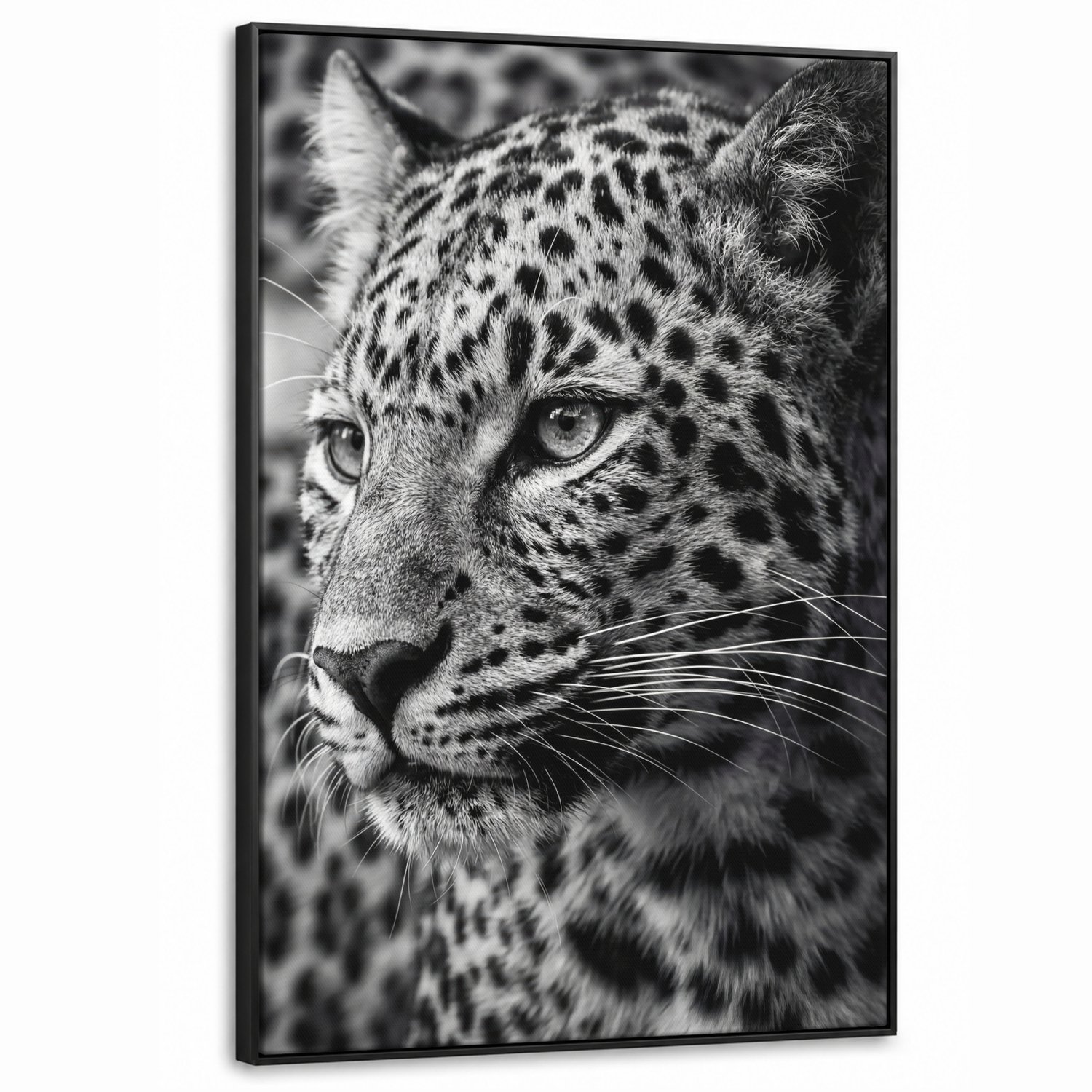 Canvas Schilderij met Baklijst XXL Canvas Schilderij met Baklijst 90x140cm - Luipaard - Zwart - Wit - Oog - Muurdecoratie woonkamer - Slaapkamer decoratie - Kamer accessoires - Schilderijen op canvas met lijst groot