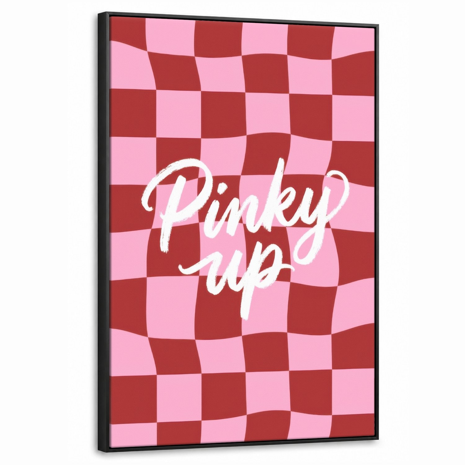 Canvas Schilderij met Baklijst 60x90cm - Pinky up - Geblokt - Bordeauxrood - Muurdecoratie woonkamer - Slaapkamer decoratie - Kamer accessoires - Schilderijen op canvas met lijst