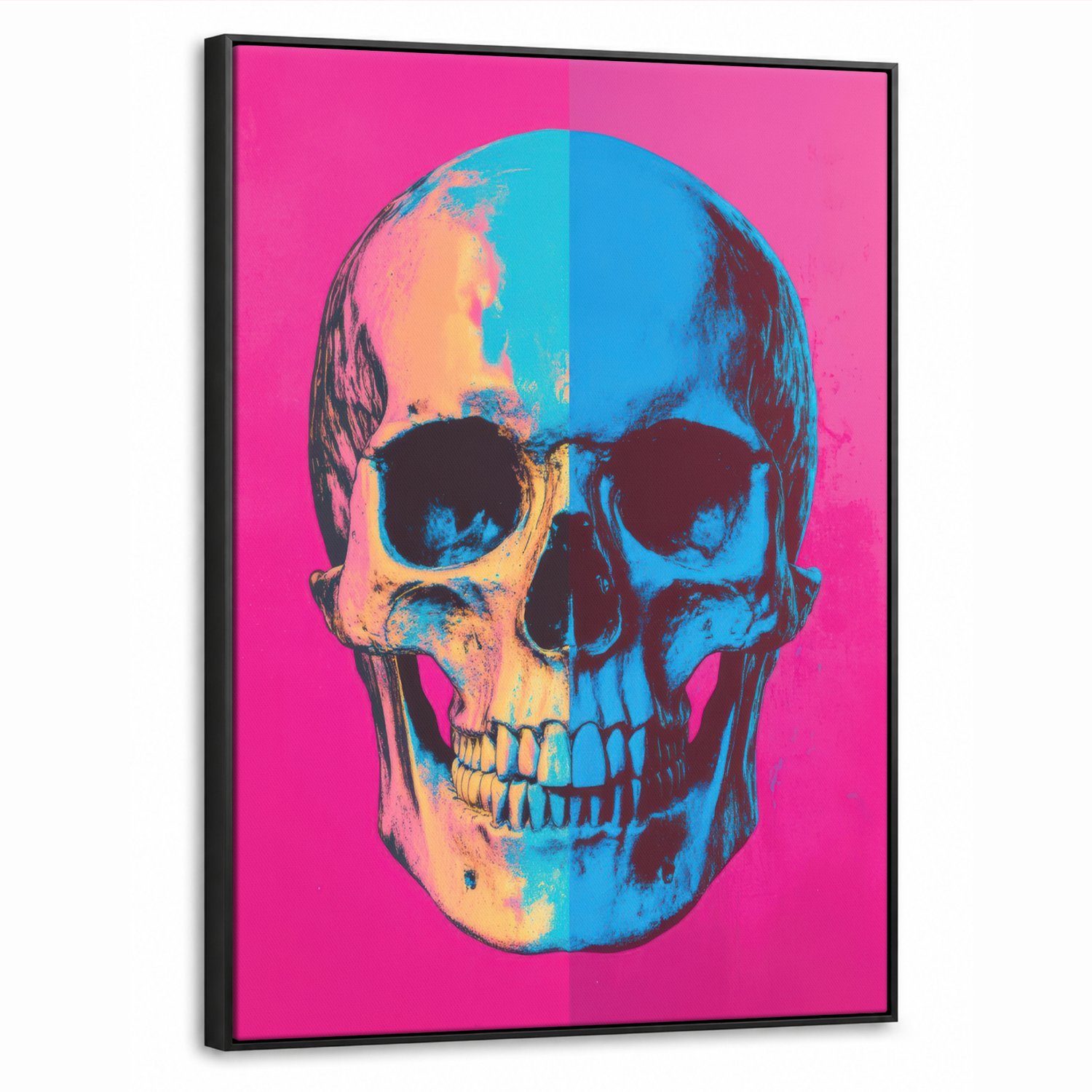 Canvas Schilderij met Baklijst 60x80cm - Neon - Blauw - Pop-art - Schedel - Muurdecoratie woonkamer - Slaapkamer decoratie - Kamer accessoires - Schilderijen op canvas met lijst