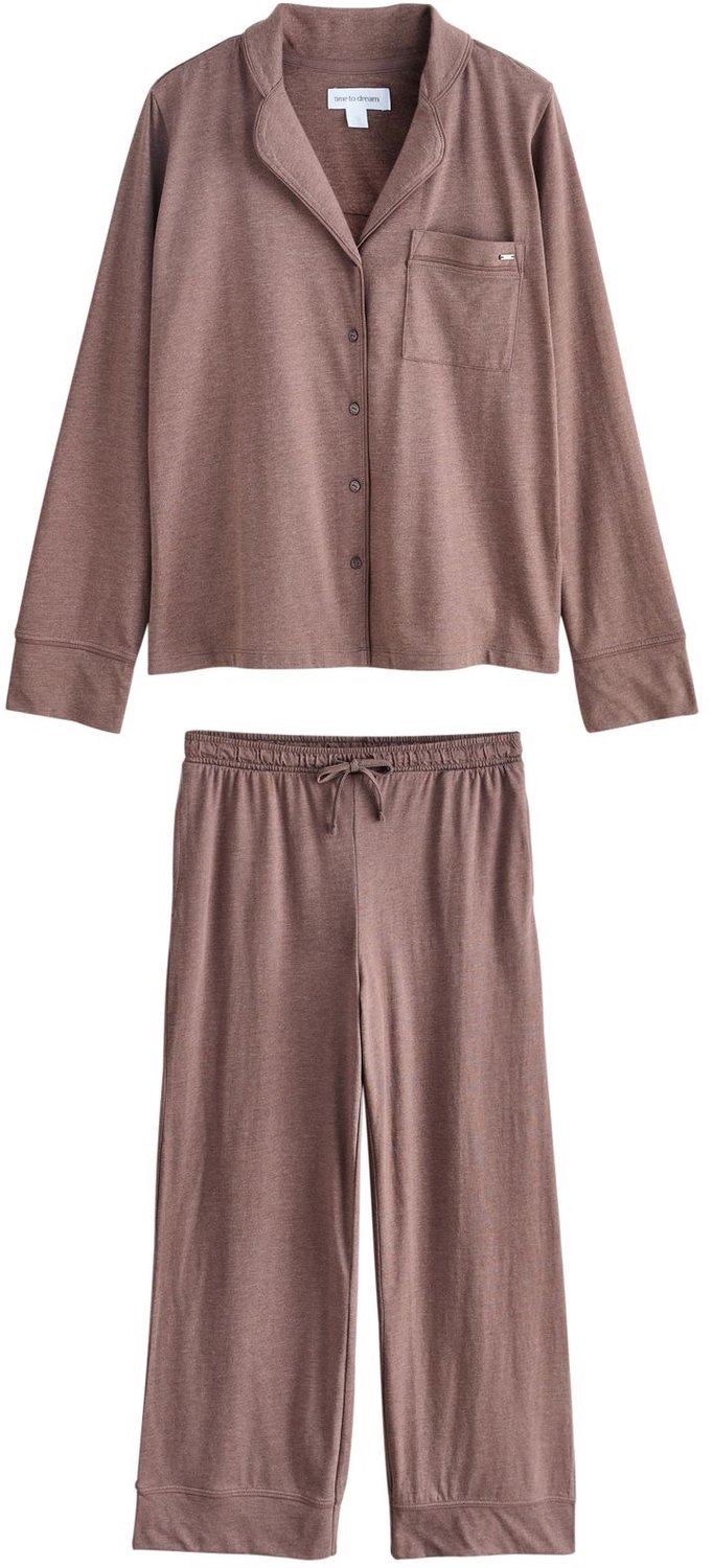 Next Dames - Pyjama met knopen en jerseystof - Bruin Mocha Brown