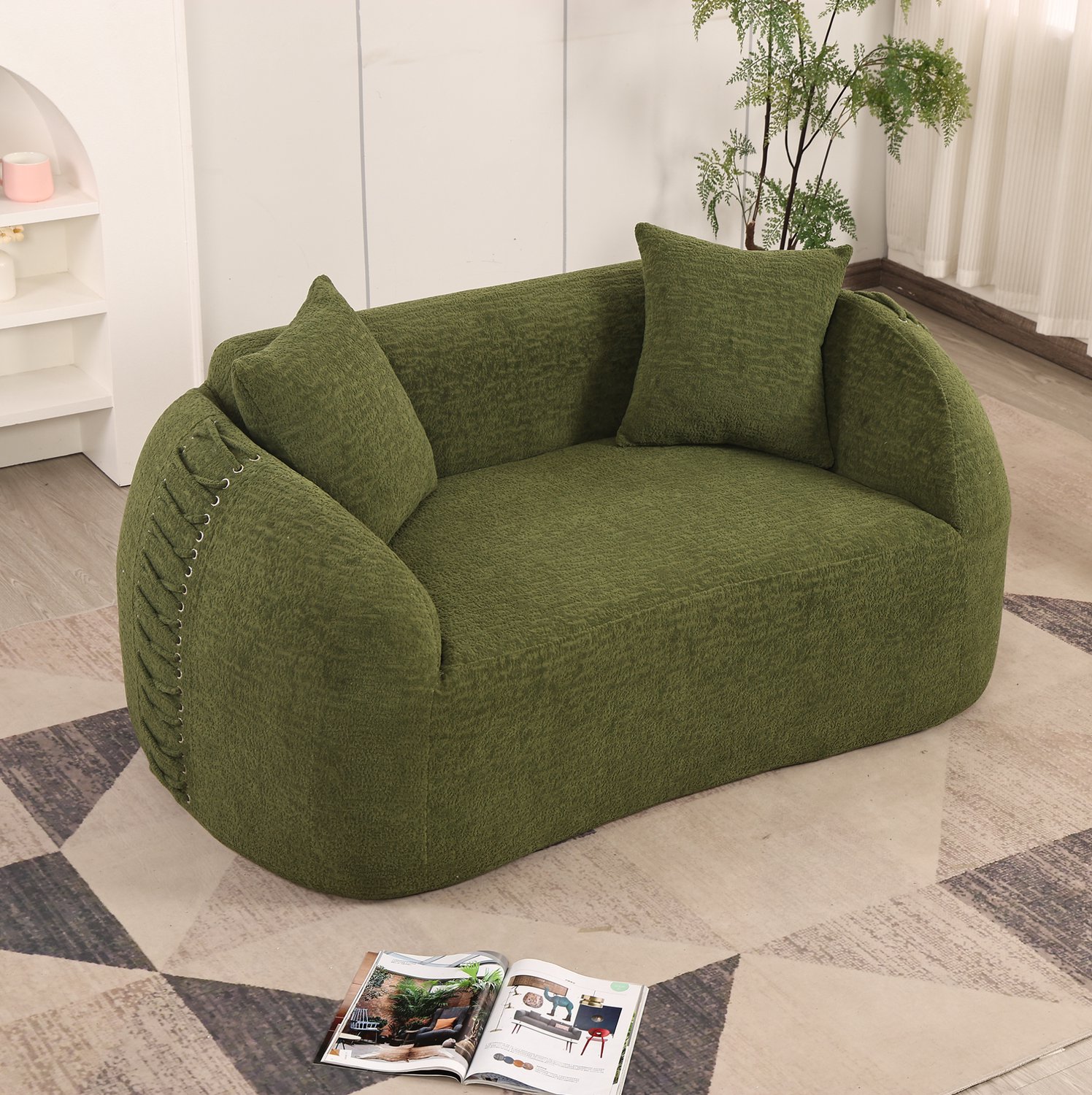 MODENUIT Zitbank 2-Zits 155 x 90 x 67 cm - Gebogen Met Koorddetails - Woonkamer - Chenille - Groen