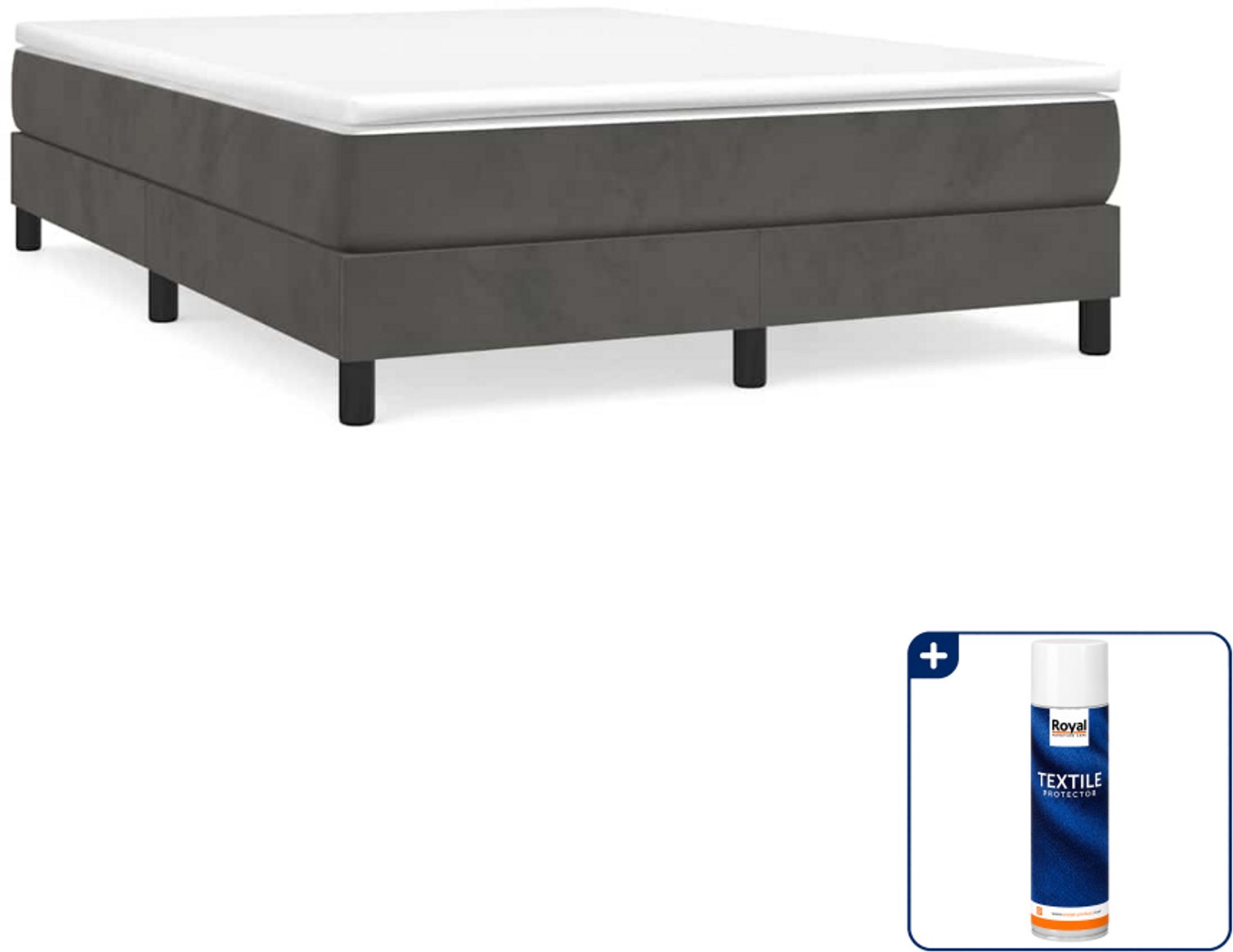 vidaXL boxspring bed - 140 x 190 cm - fluweel - donkergrijs - Inclusief textielbeschermer 500 ml Blauw