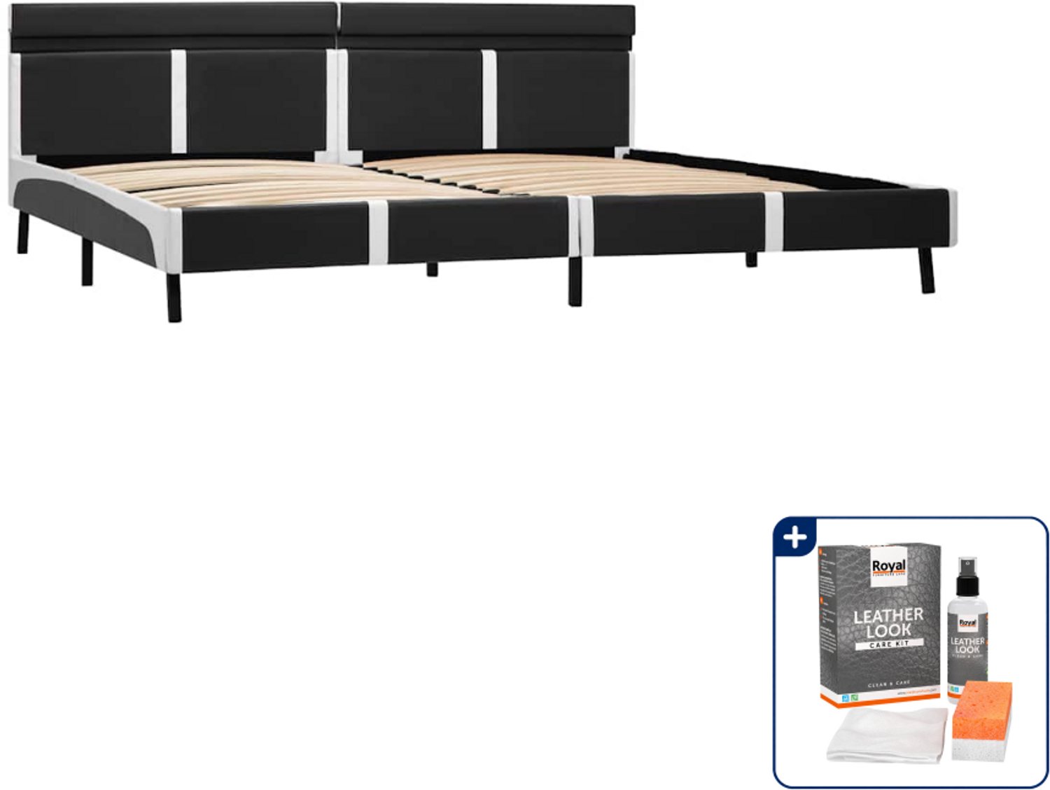 vidaXL bedframe met LED - Kingsize - 180 x 200 cm - grijs - Inclusief onderhoudsset voor kunstleer 150 ml
