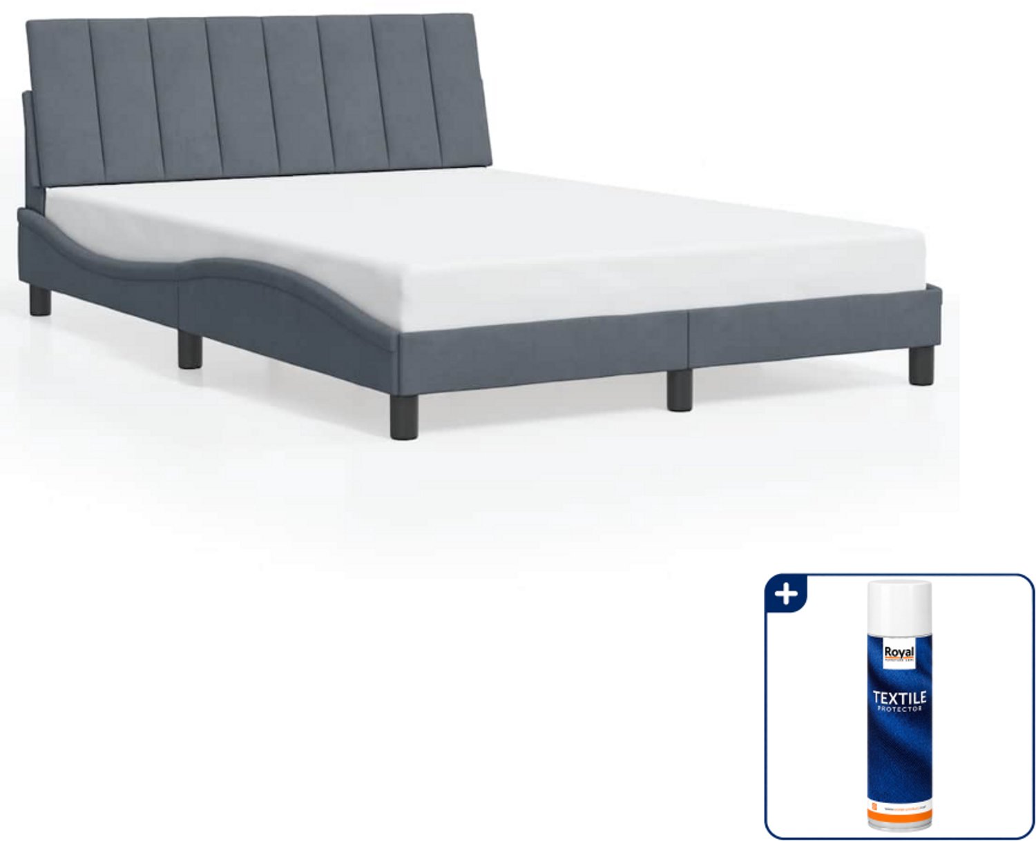 vidaXL Hanko bedframe - Small double - 140 x 200 cm - donkergrijs - Inclusief textielbeschermer 500 ml
