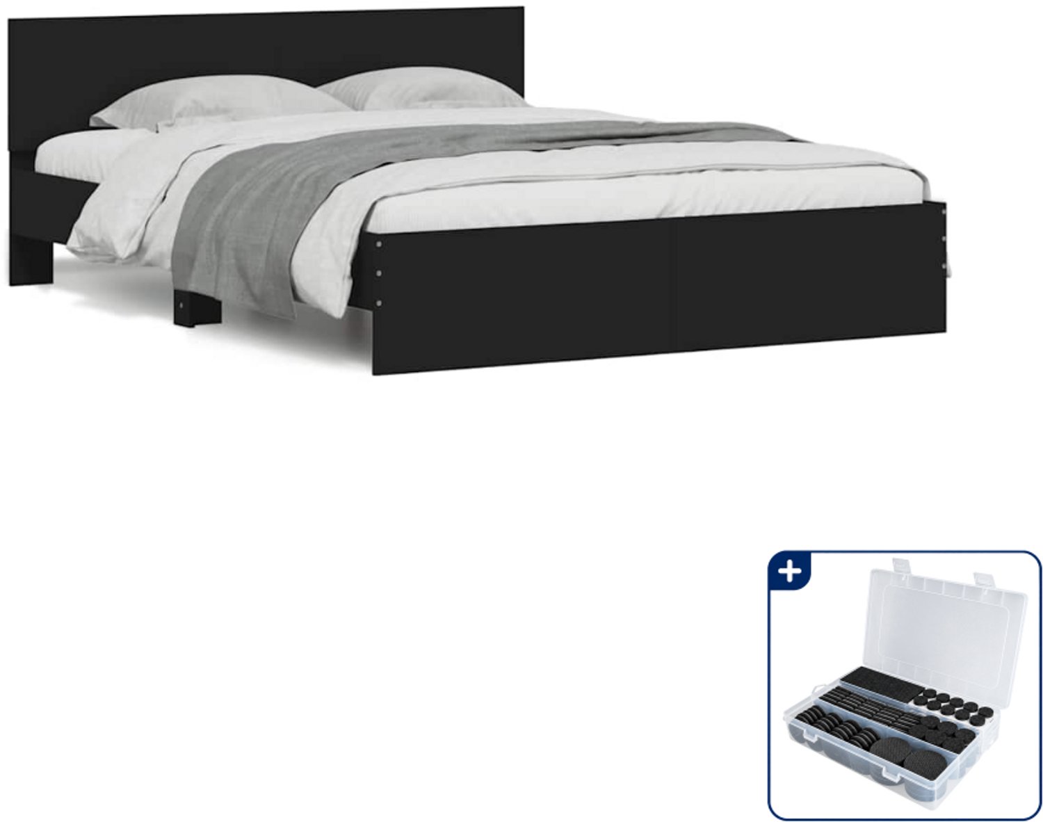 vidaXL bedframe 140 x 190 cm - bewerkt hout - zwart - Inclusief antikrasvilt 177-delig Grijs