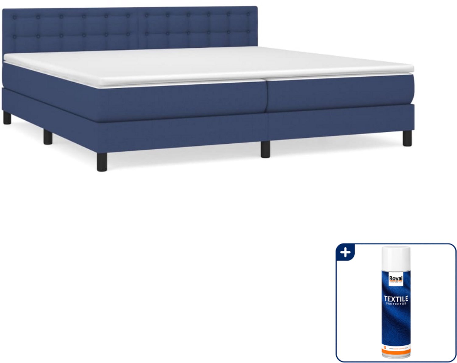 vidaXL boxspring met matras - 200 x 200 cm - stof - blauw - Inclusief textielbeschermer 500 ml