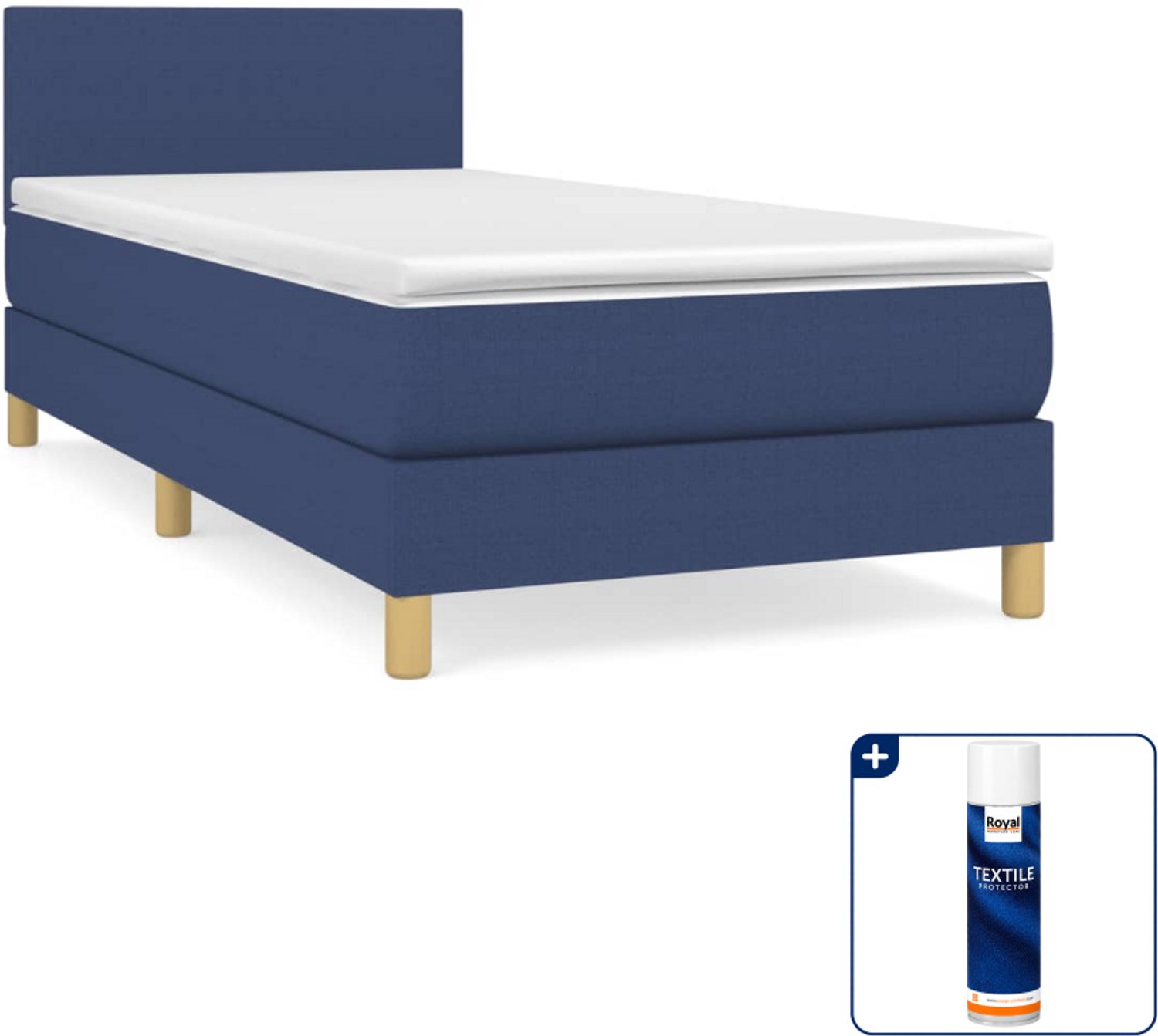 vidaXL boxspring met matras 90 x 190 cm - stof - blauw - Inclusief textielbeschermer 500 ml