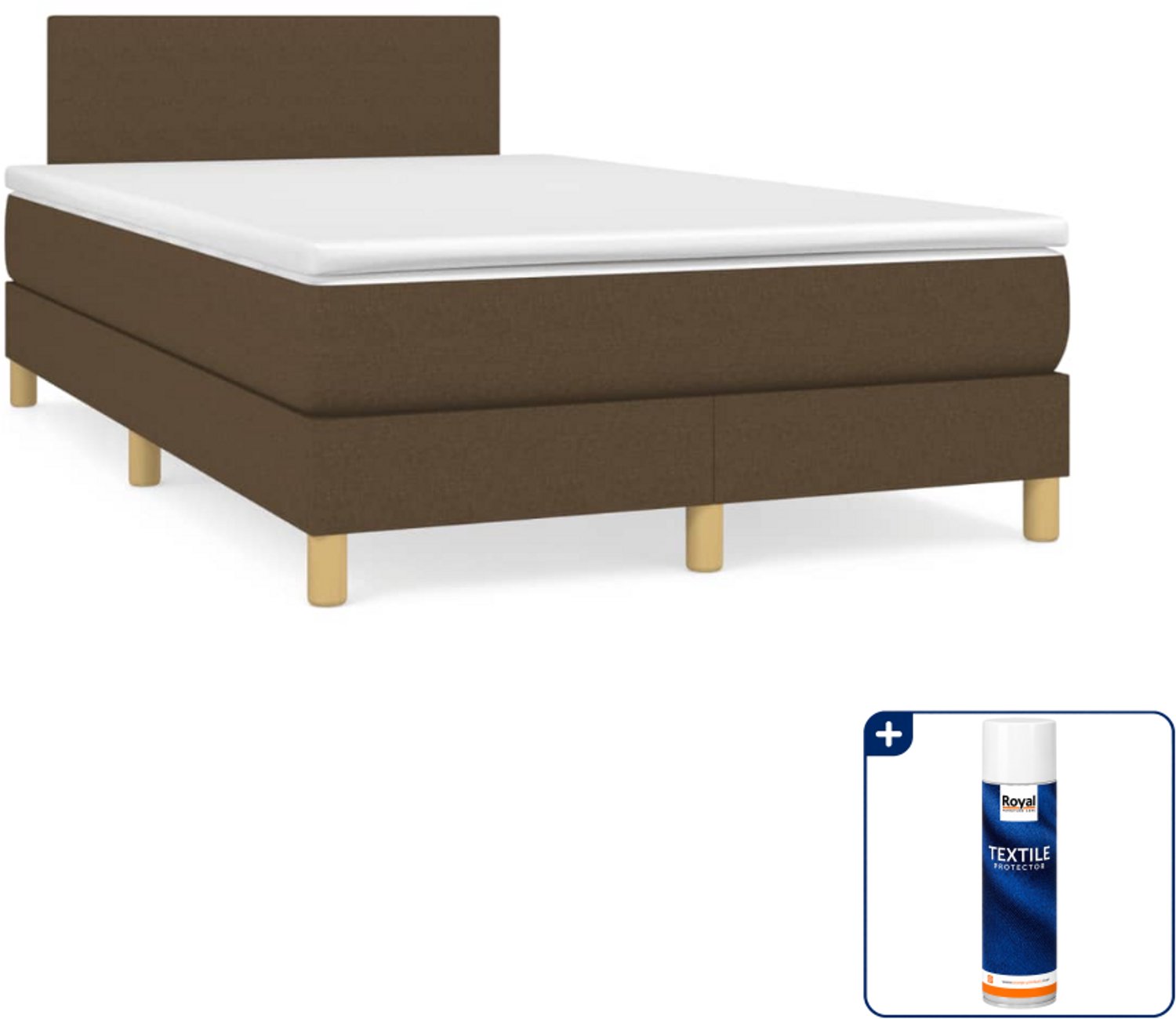vidaXL boxspring met matras - 120 x 200 cm - donkerbruin - Inclusief textielbeschermer 500 ml