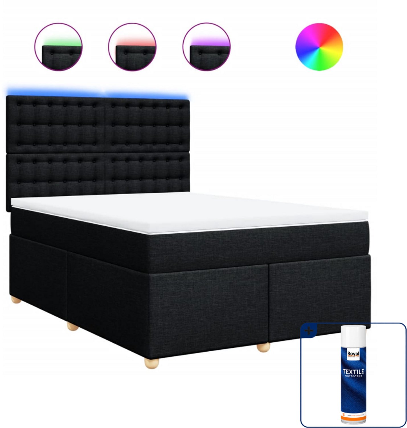 vidaXL boxspring met matras - 140 x 190 cm - stof - zwart - Inclusief textielbeschermer 500 ml