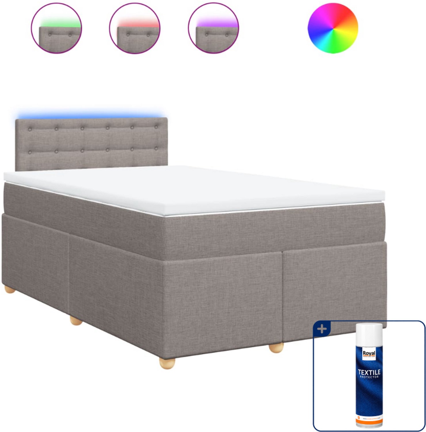 vidaXL boxspring met matras en topper - 120 x 190 cm - taupe - Inclusief textielbeschermer 500 ml