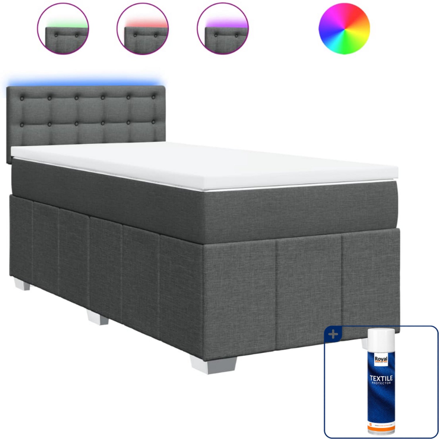 vidaXL boxspring met matras - 100 x 200 cm - donkergrijs - Inclusief textielbeschermer 500 ml