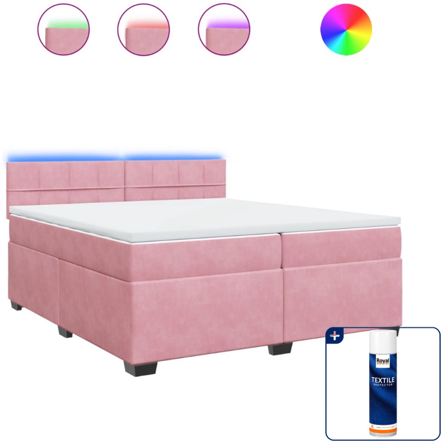 vidaXL Boxspring Super kingsize - 200 x 200 cm - roze - Inclusief textielbeschermer 500 ml