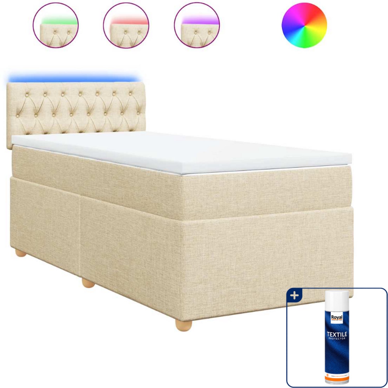 vidaXL boxspring met matras - 80 x 200 cm - stof - crèmekleurig - Inclusief textielbeschermer 500 ml