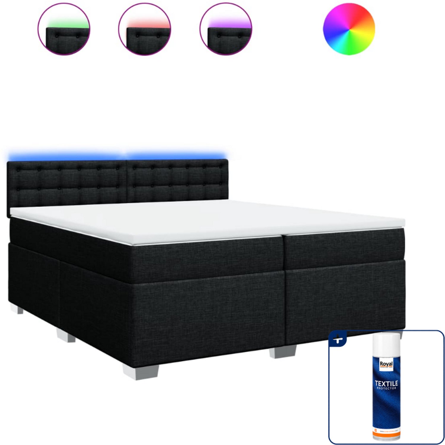vidaXL Super kingsize boxspring met matras - 200 x 200 cm - zwart - Inclusief textielbeschermer 500 ml