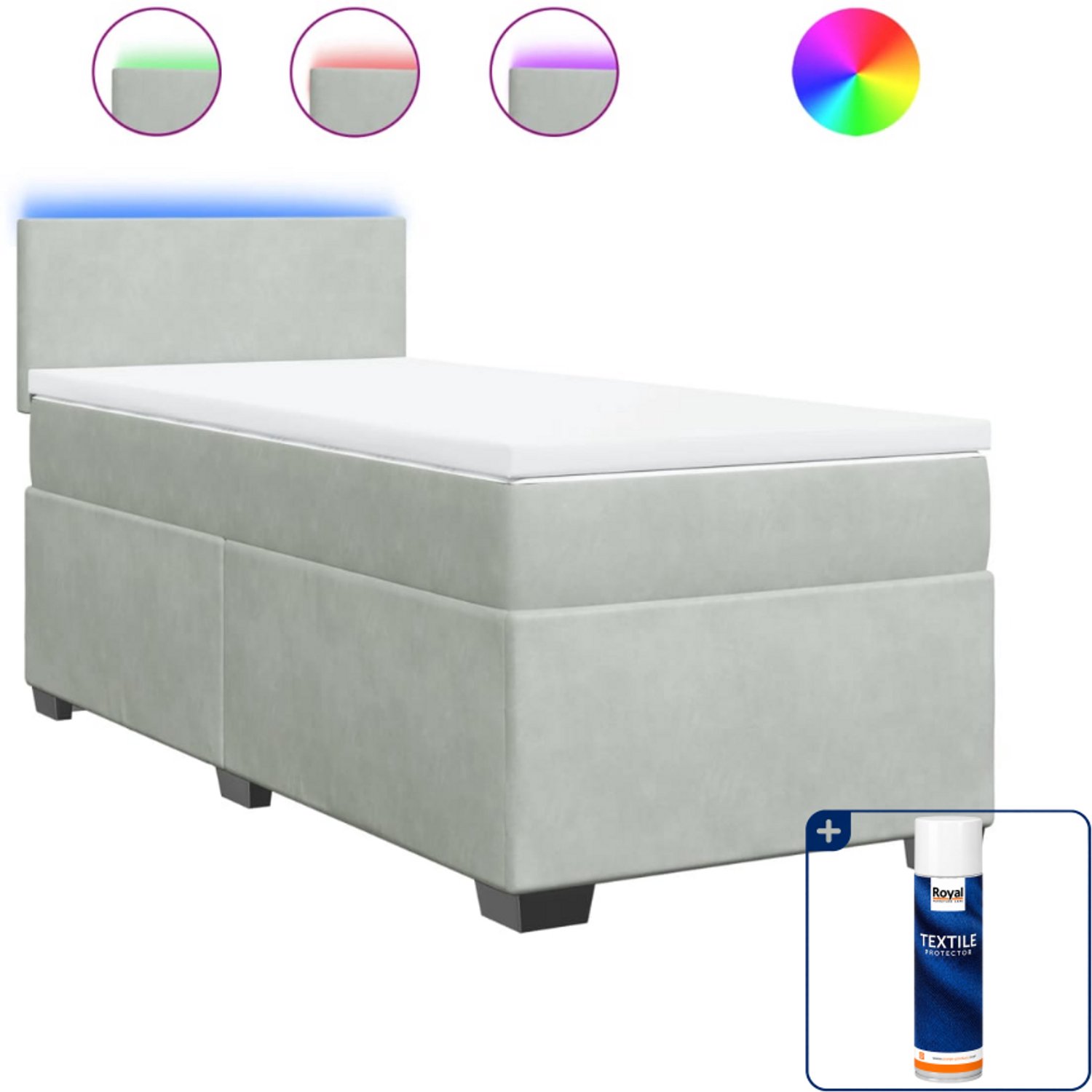vidaXL boxspring met matras 90 x 200 cm - fluweel - lichtgrijs - Inclusief textielbeschermer 500 ml