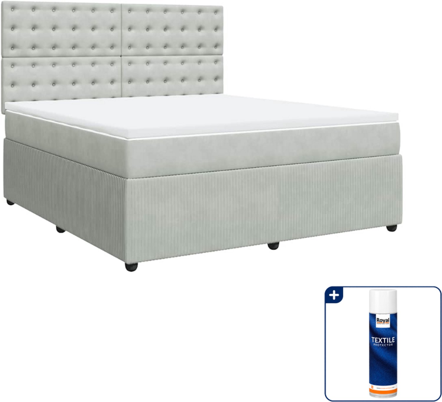 vidaXL Boxspring Kingsize - 180 x 200 cm - fluweel - lichtgrijs - Inclusief textielbeschermer 500 ml