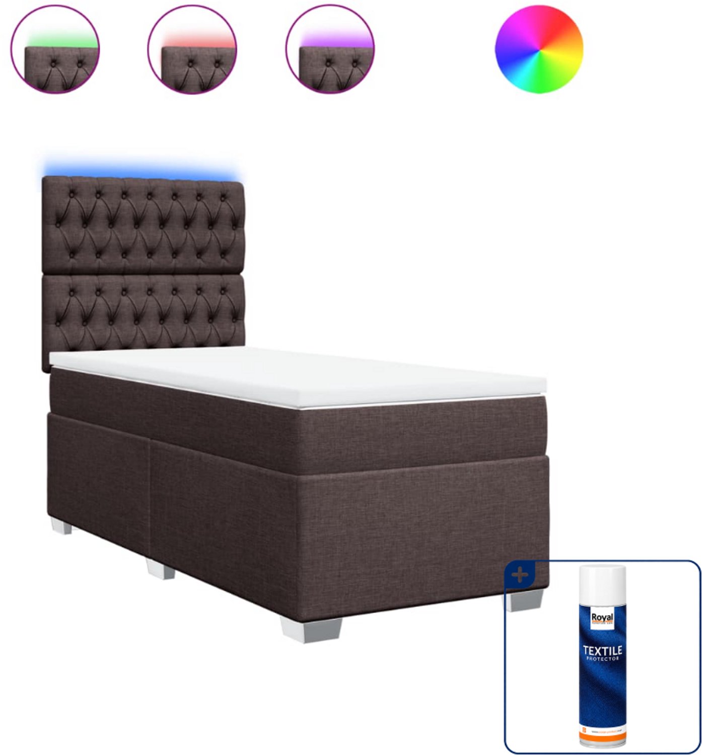 vidaXL boxspring met matras - 90 x 200 cm - donkerbruin - Inclusief textielbeschermer 500 ml