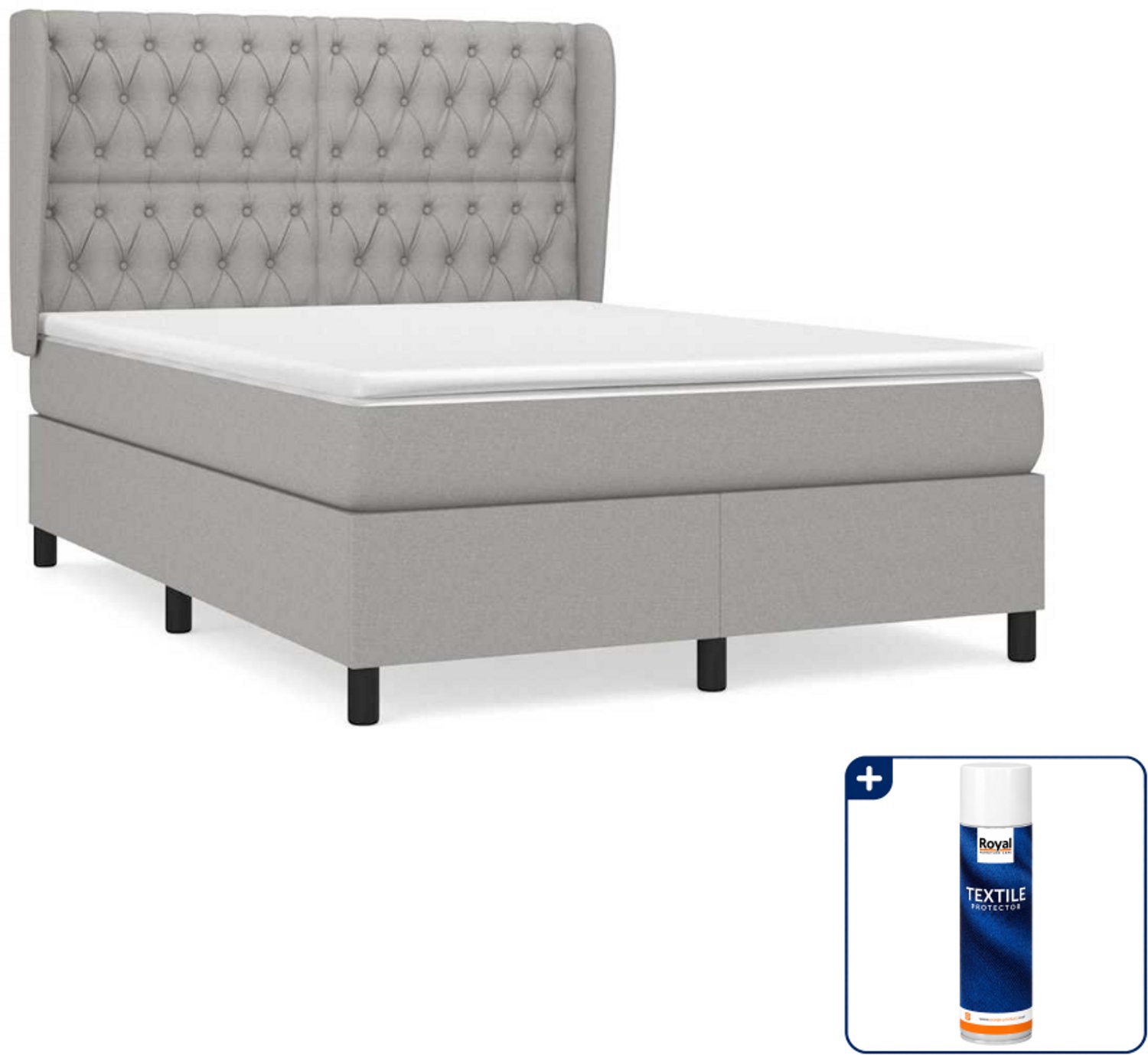 vidaXL boxspring met matras - 140 x 190 cm - stof - lichtgrijs - Inclusief textielbeschermer 500 ml