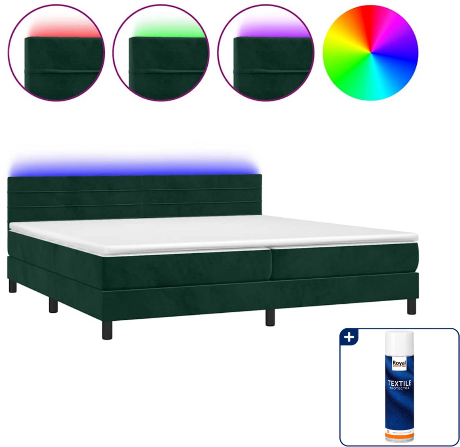vidaXL Boxspring met matras en LED - 200 x 200 cm - fluweel - donkergroen - Inclusief textielbeschermer 500 ml