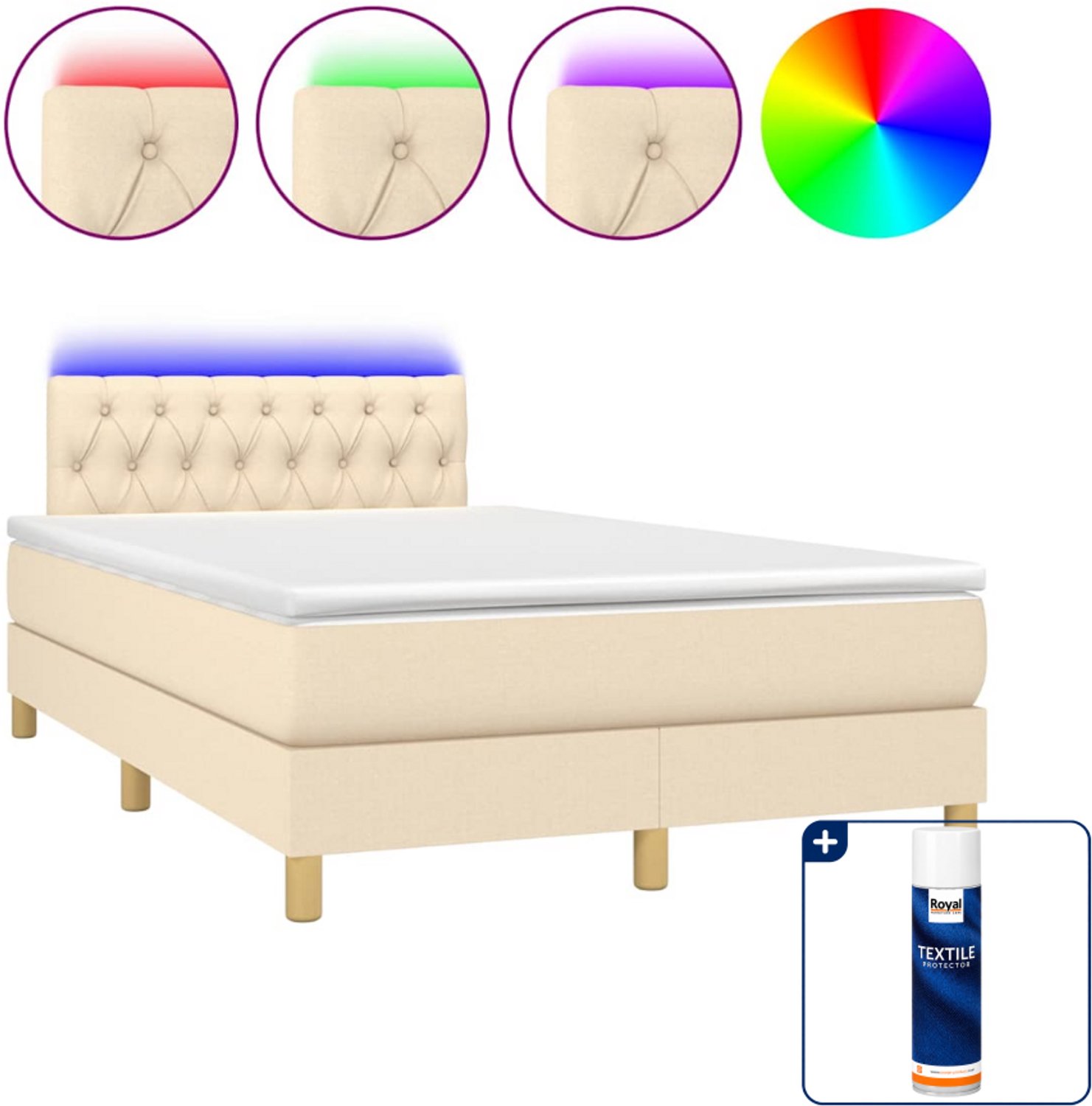 vidaXL boxspring met matras en led - 120 x 200 cm - crèmekleurig - Inclusief textielbeschermer 500 ml