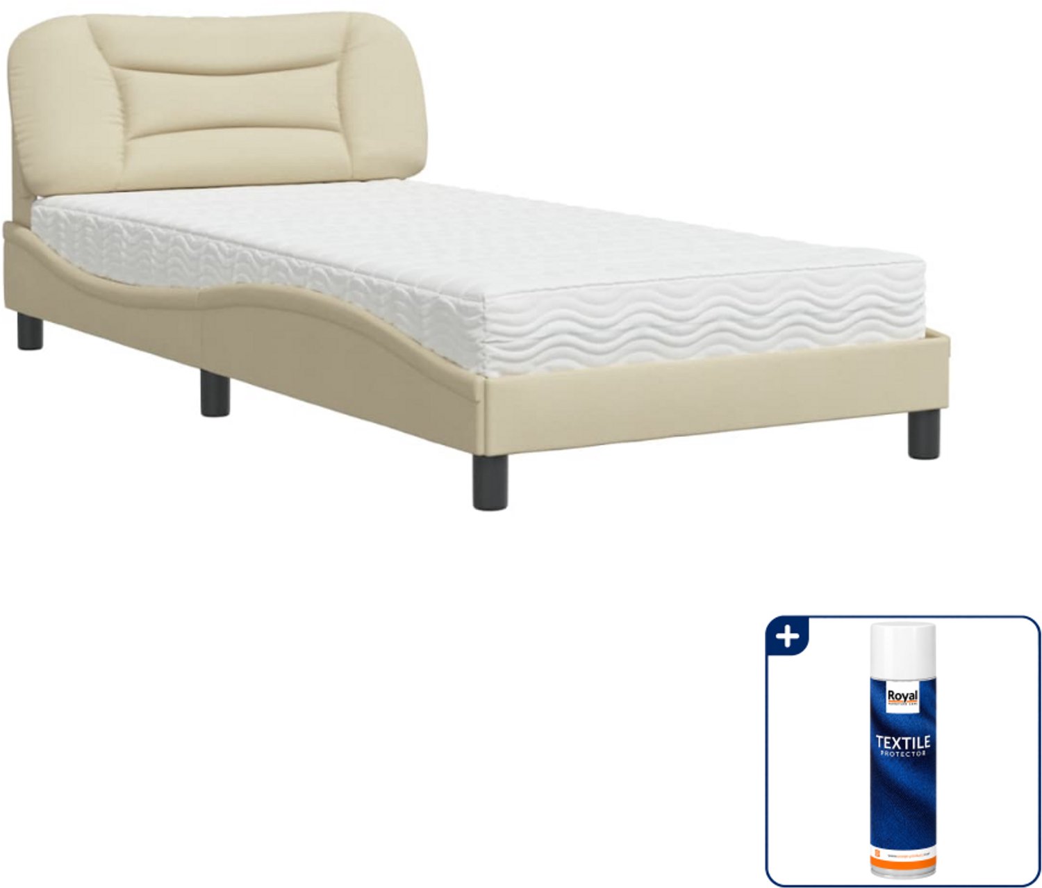 vidaXL Hvar bed met matras - 100 x 200 cm - crème - Inclusief textielbeschermer 500 ml