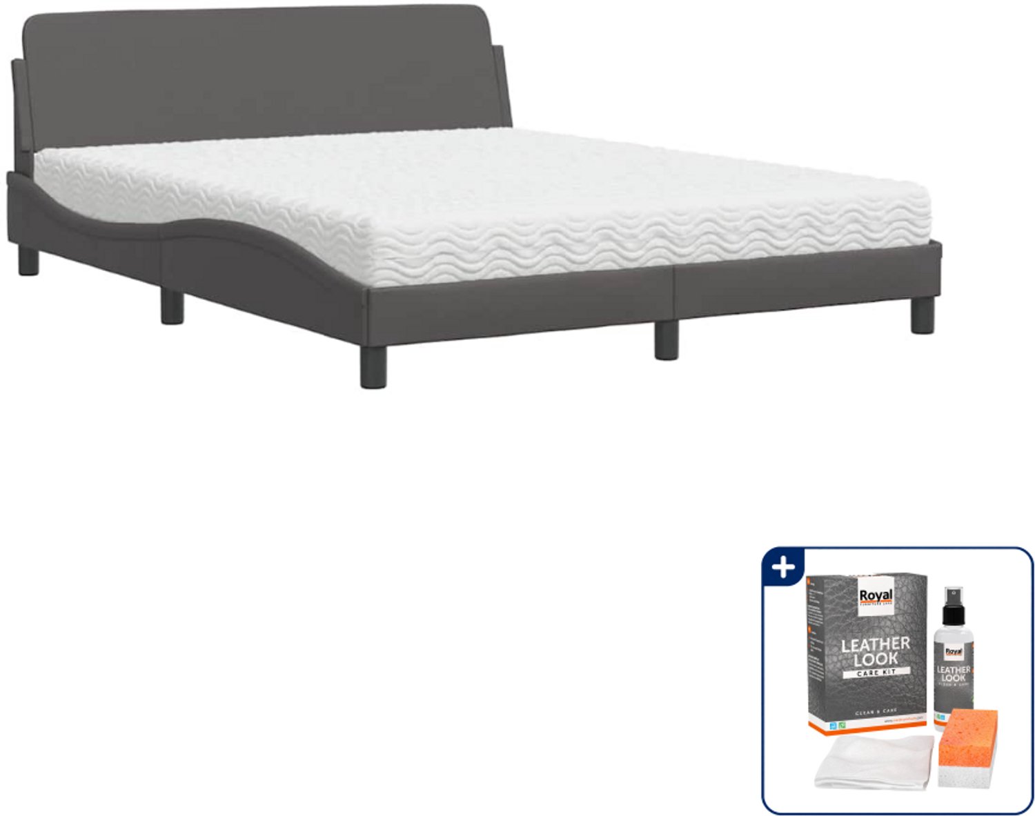 vidaXL Dover Queensize bed met matras - 160 x 200 cm - grijs - Inclusief onderhoudsset voor kunstleer 150 ml