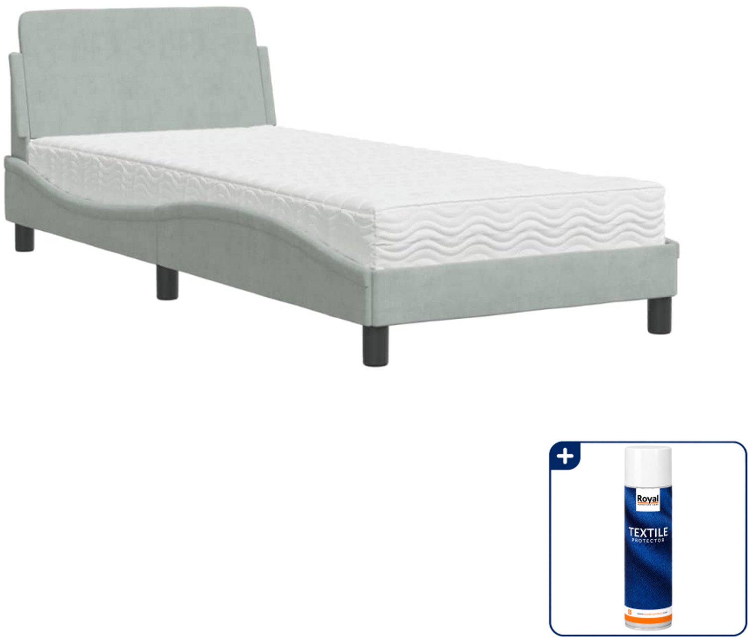 vidaXL Dover bed met matras - 90 x 190 cm - fluweel - lichtgrijs - Inclusief textielbeschermer 500 ml