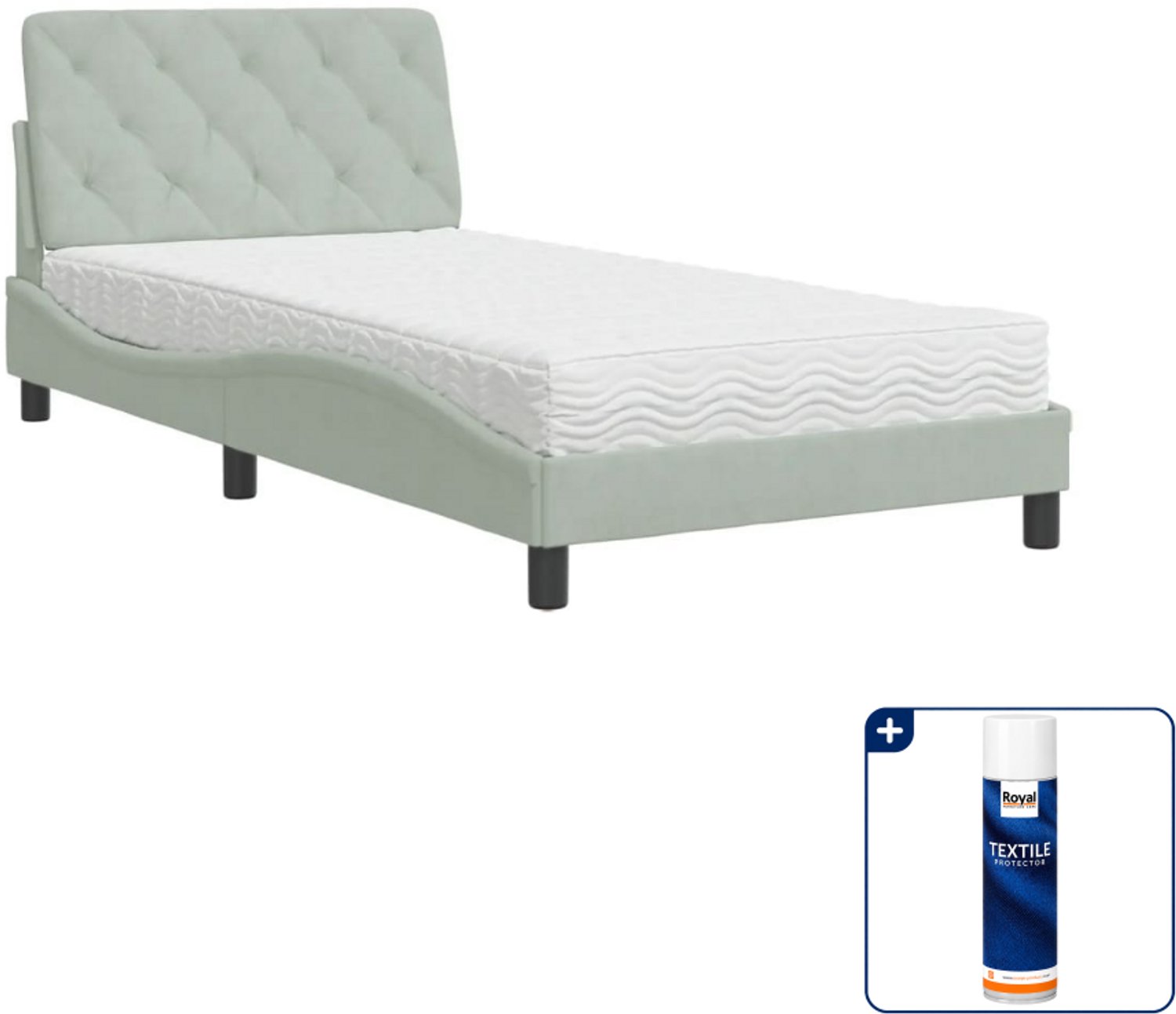vidaXL bed met matras Piran - 100 x 200 cm - fluweel - lichtgrijs - Inclusief textielbeschermer 500 ml
