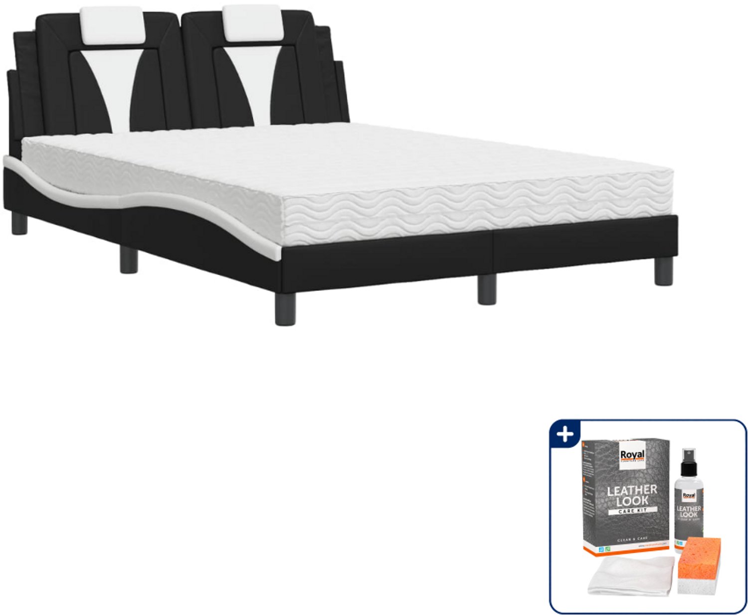 vidaXL Viana bed met matras 140 x 190 cm - zwart en wit - Inclusief onderhoudsset voor kunstleer 150 ml Grijs