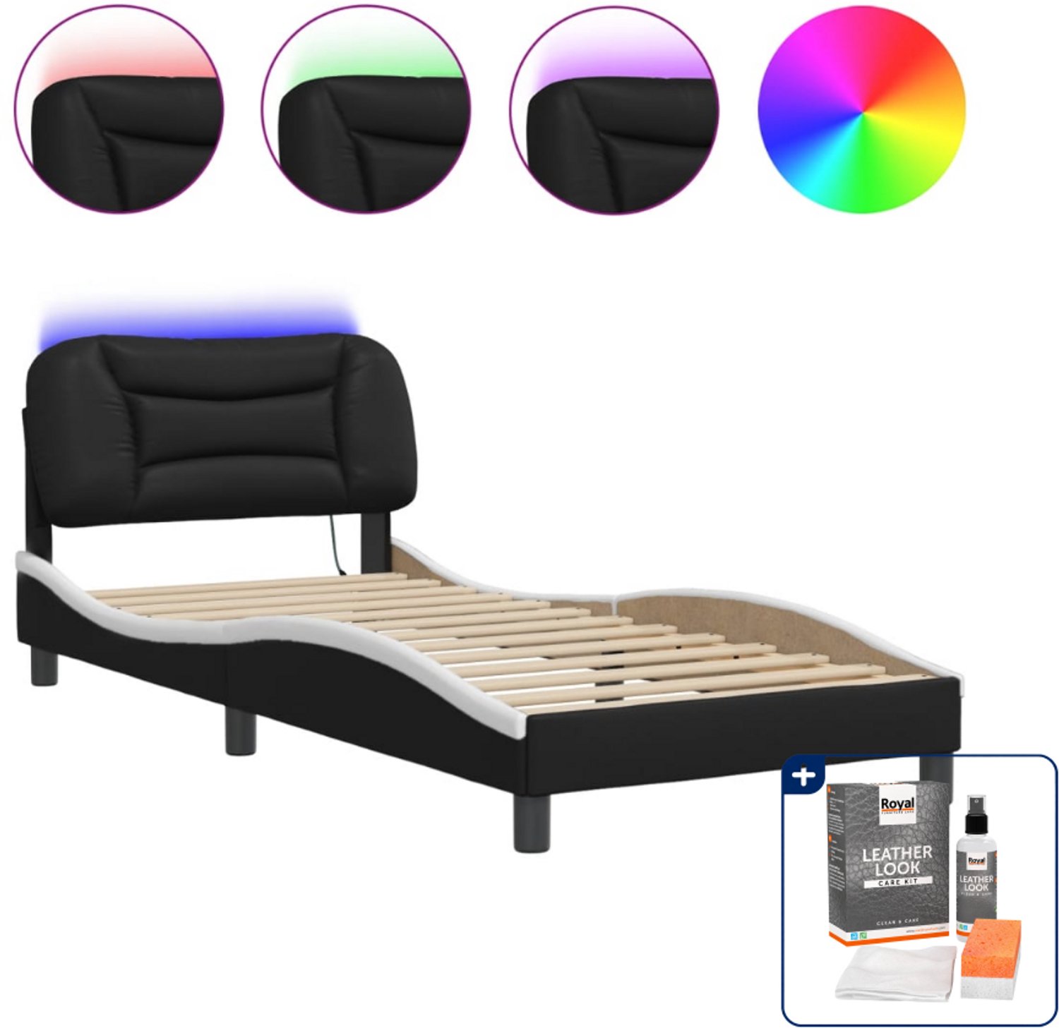 vidaXL Hvar bedframe - 90 x 200 cm - kunstleer - zwart en wit - Inclusief onderhoudsset voor kunstleer 150 ml