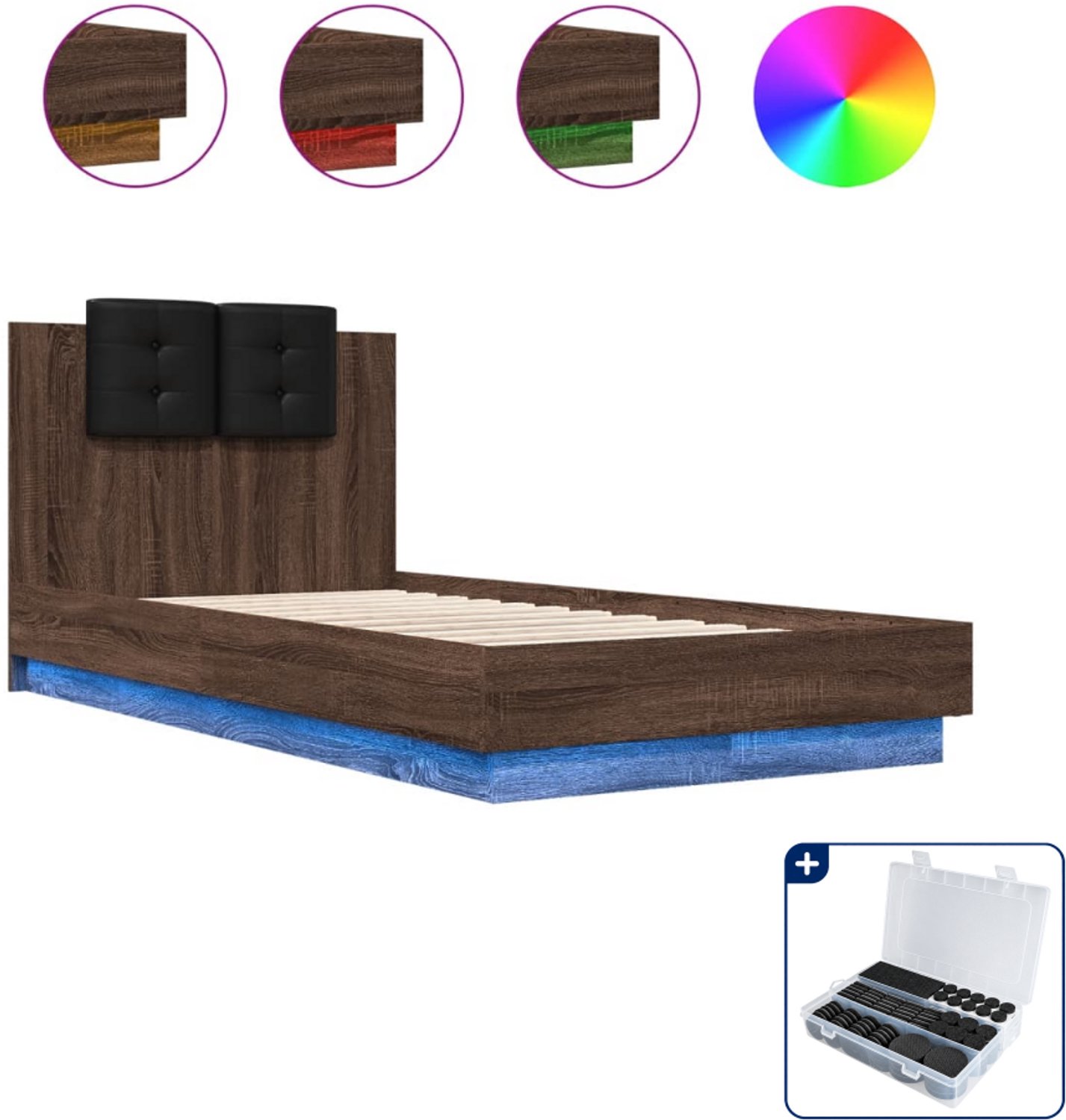 vidaXL bedframe met hoofdeinde - 90 x 190 cm - bewerkt hout - bruin eiken - Inclusief antikrasvilt 177-delig