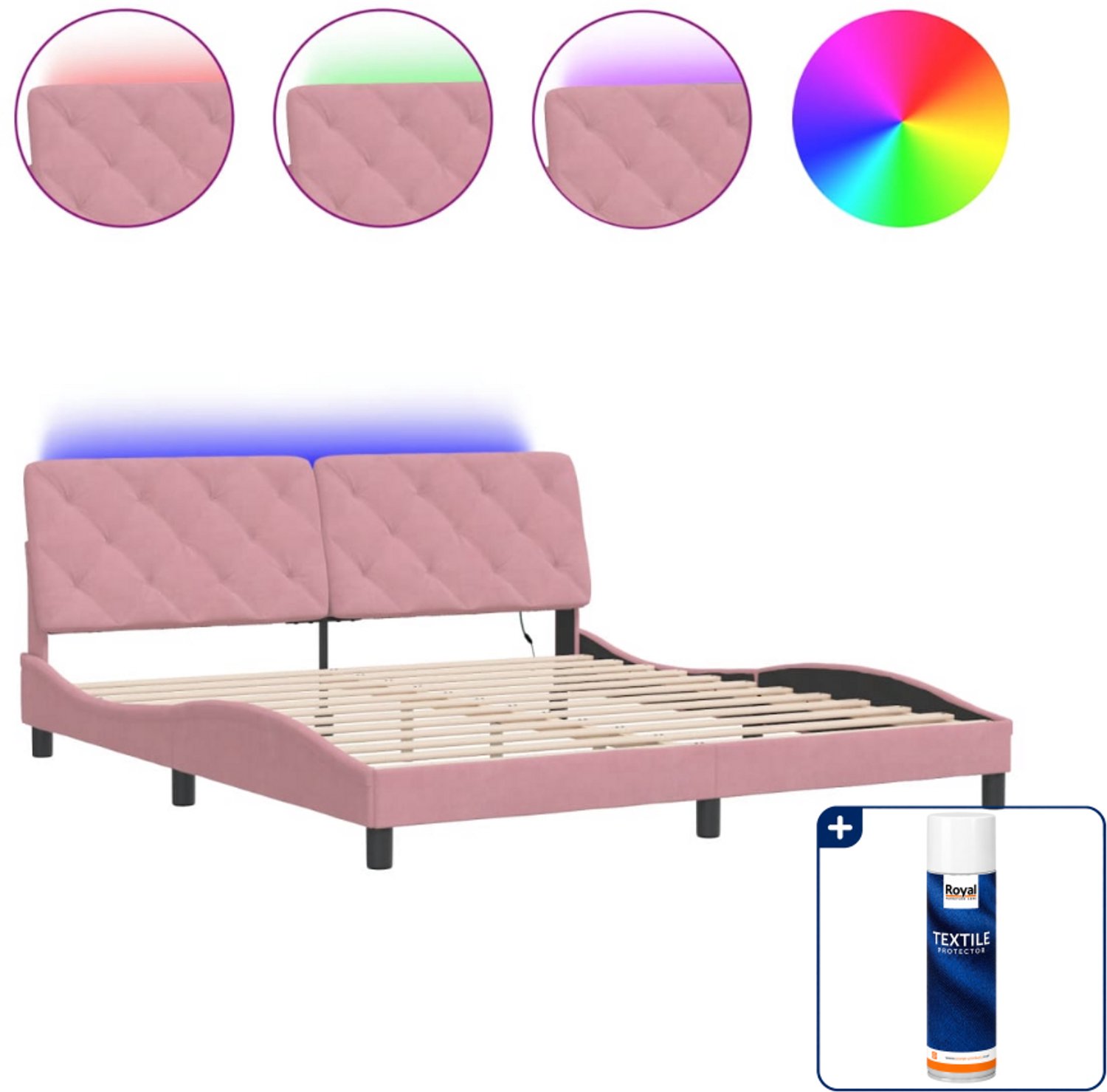 vidaXL bedframe - Kingsize - 180 x 200 cm - roze - Inclusief textielbeschermer 500 ml