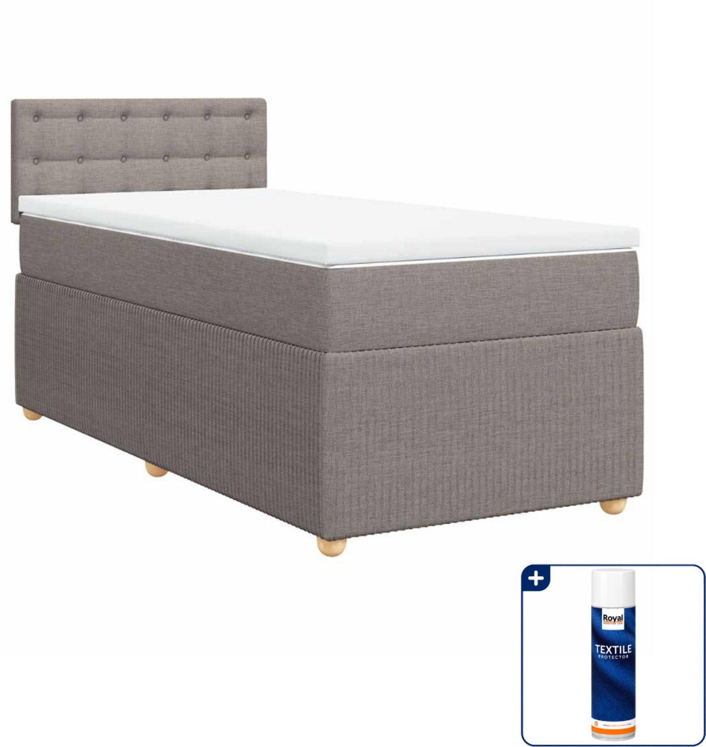 vidaXL boxspring met matras 80 x 200 cm - stof - taupe - Inclusief textielbeschermer 500 ml