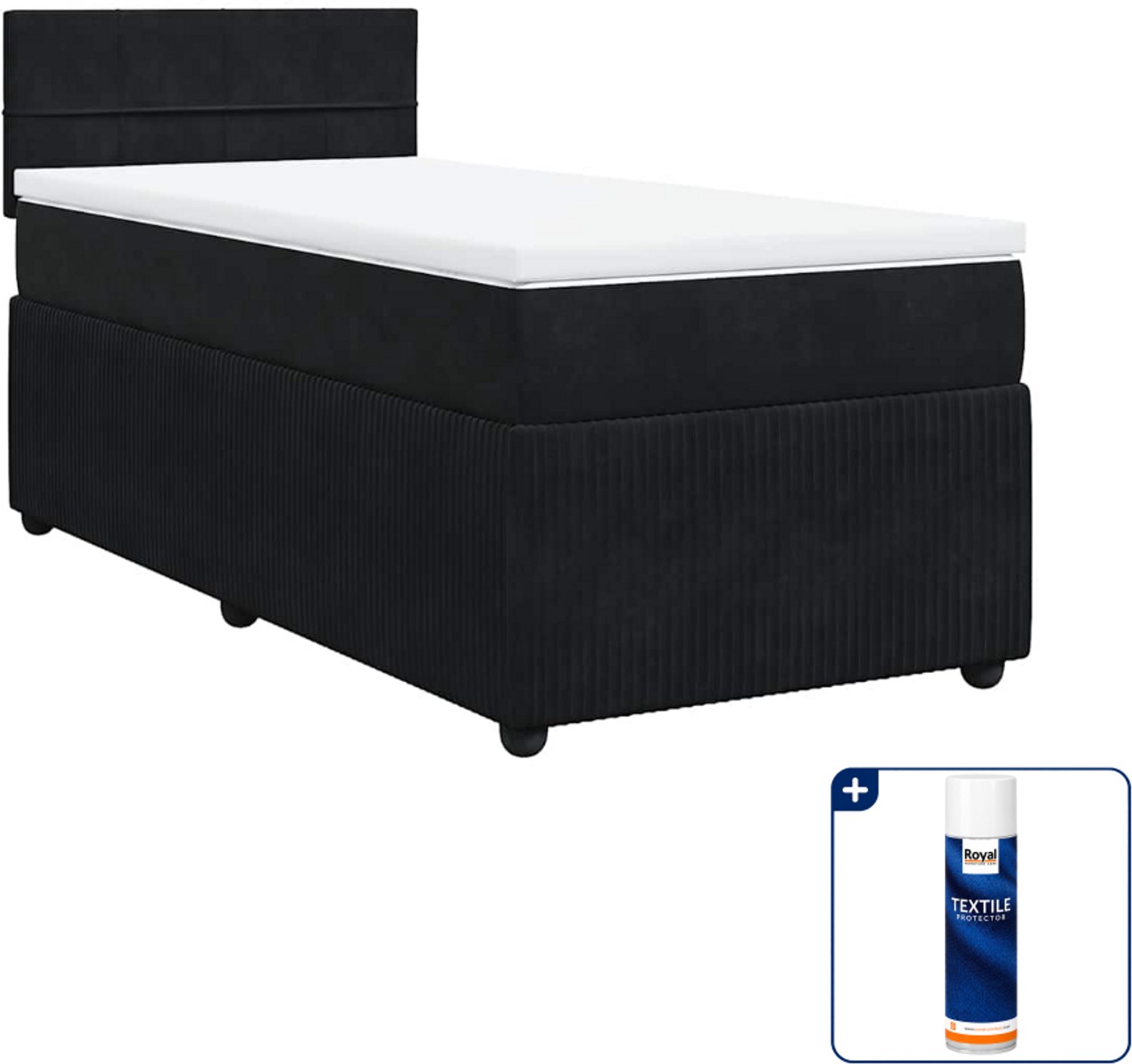 vidaXL boxspring met matras - 80 x 200 cm - fluweel - zwart - Inclusief textielbeschermer 500 ml