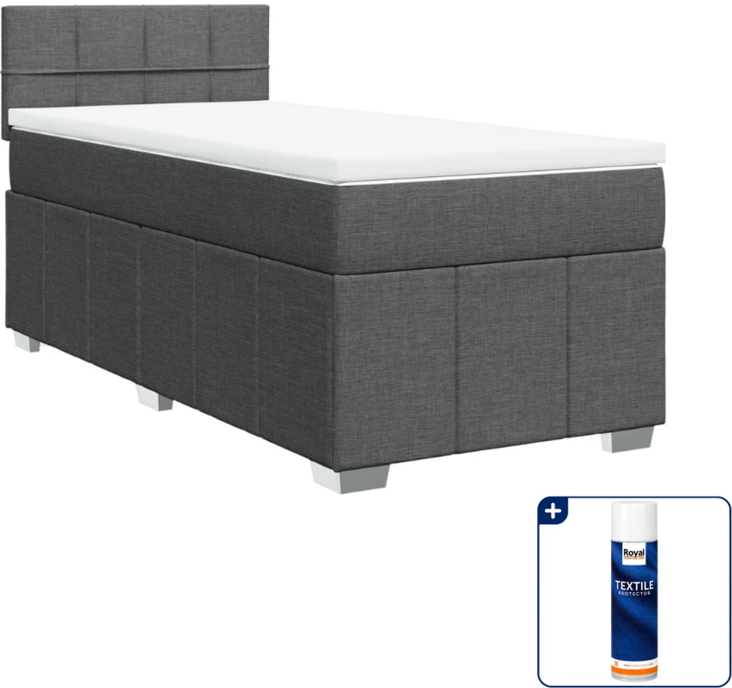 vidaXL Boxspring met matras - 100 x 200 cm - stof - donkergrijs - Inclusief textielbeschermer 500 ml
