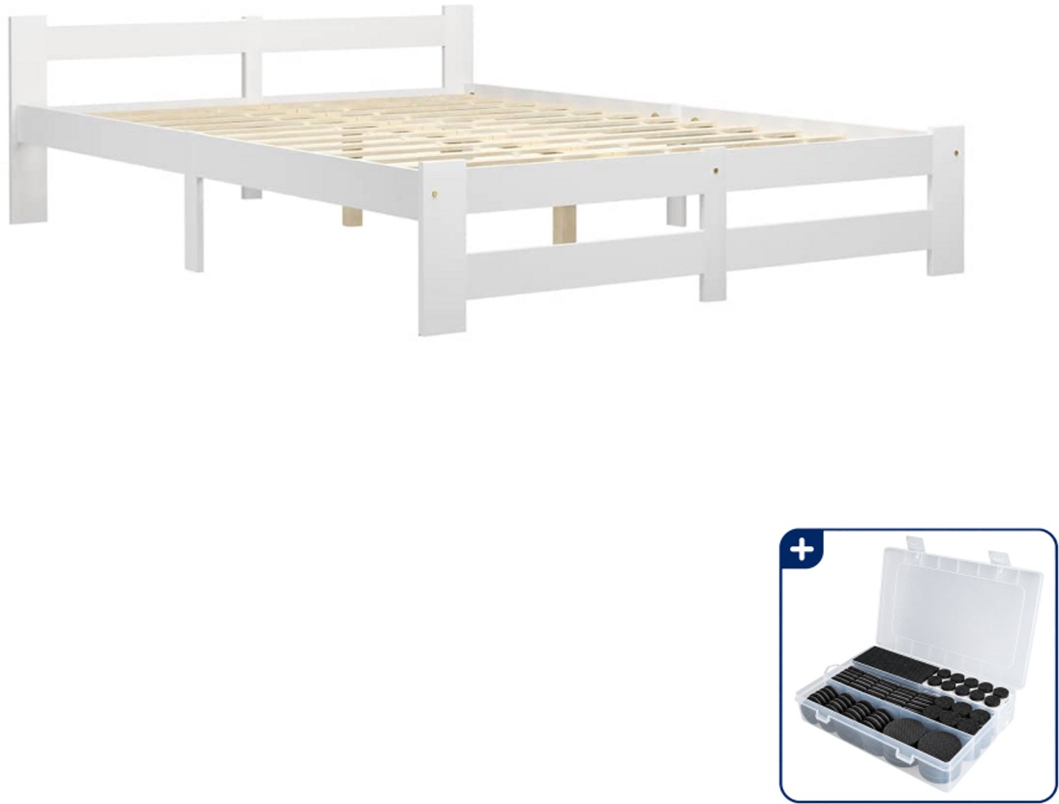 vidaXL Queensize bedframe - 160 x 200 cm - massief grenenhout - wit - Inclusief antikrasvilt 177-delig