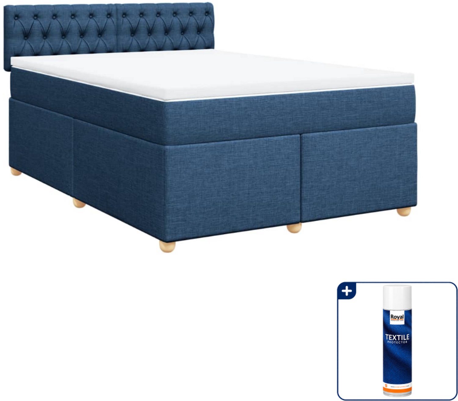vidaXL Boxspring - Small double - 140 x 200 cm - blauw - Inclusief textielbeschermer 500 ml