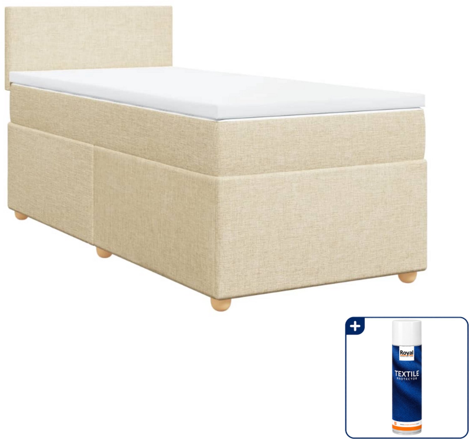 vidaXL boxspring met matras - 90 x 200 cm - stof - crèmekleurig - Inclusief textielbeschermer 500 ml