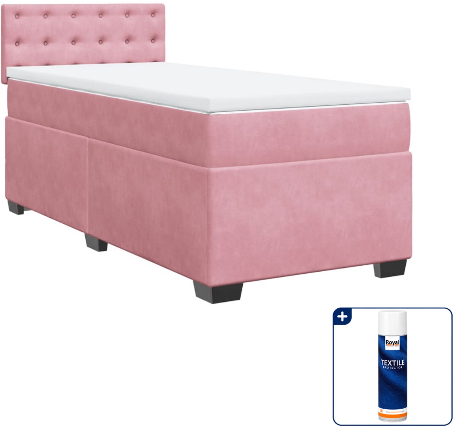vidaXL boxspring met matras 100 x 200 cm - fluweel - roze - Inclusief textielbeschermer 500 ml