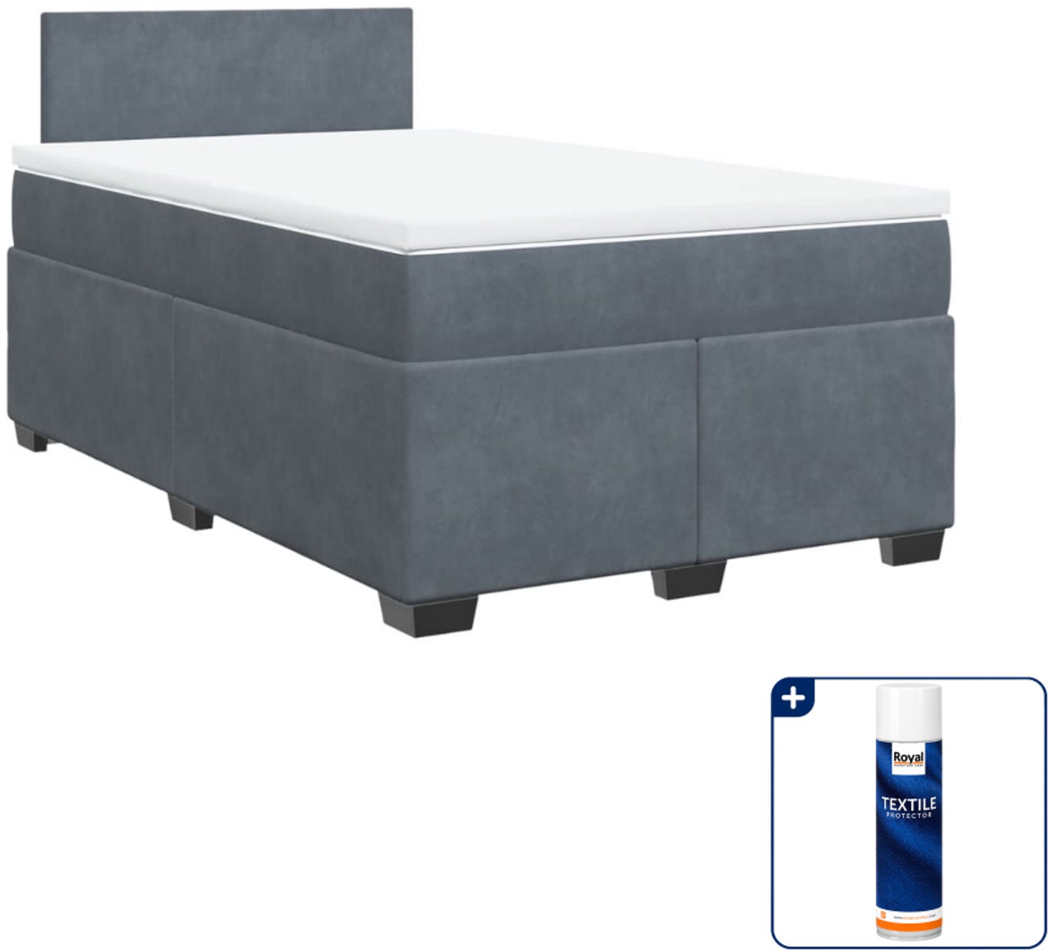 vidaXL boxspring met matras - 120 x 190 cm - fluweel - donkergrijs - Inclusief textielbeschermer 500 ml