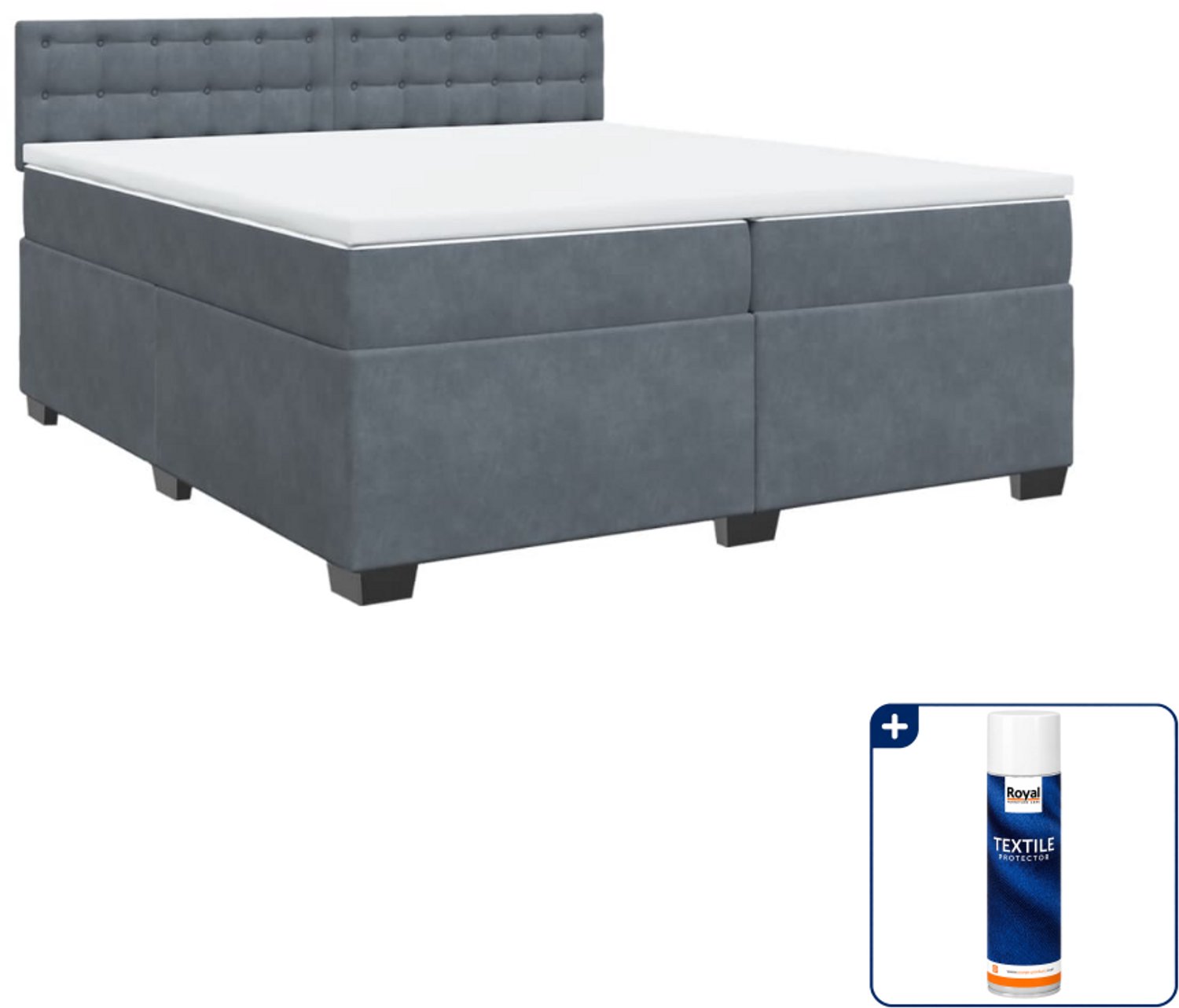 vidaXL Boxspring - Super kingsize - 200 x 200 cm - fluweel - donkergrijs - Inclusief textielbeschermer 500 ml