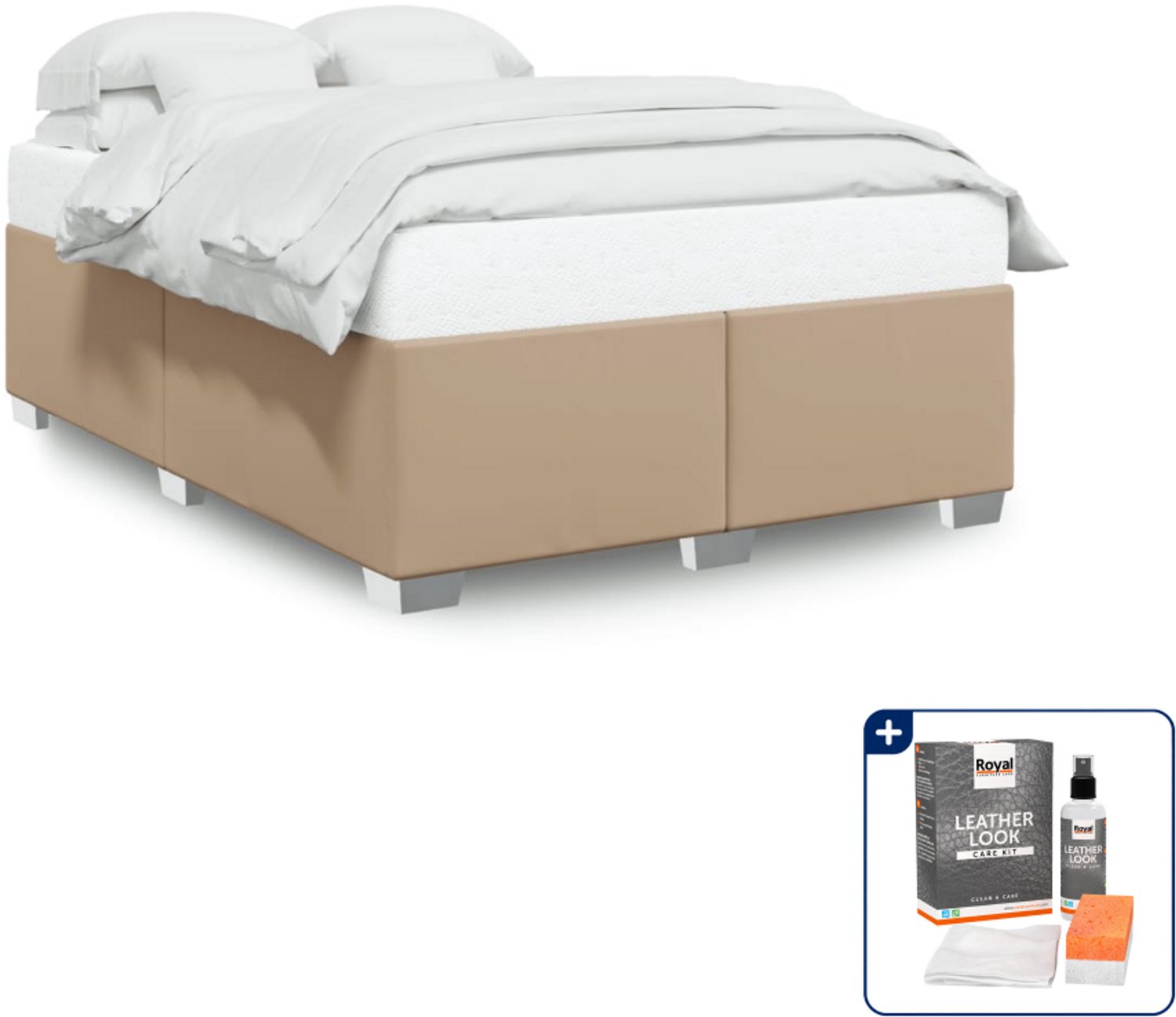 vidaXL bedframe Queensize - 160 x 200 cm - kunstleer - cappuccino - Inclusief onderhoudsset voor kunstleer 150 ml Blauw