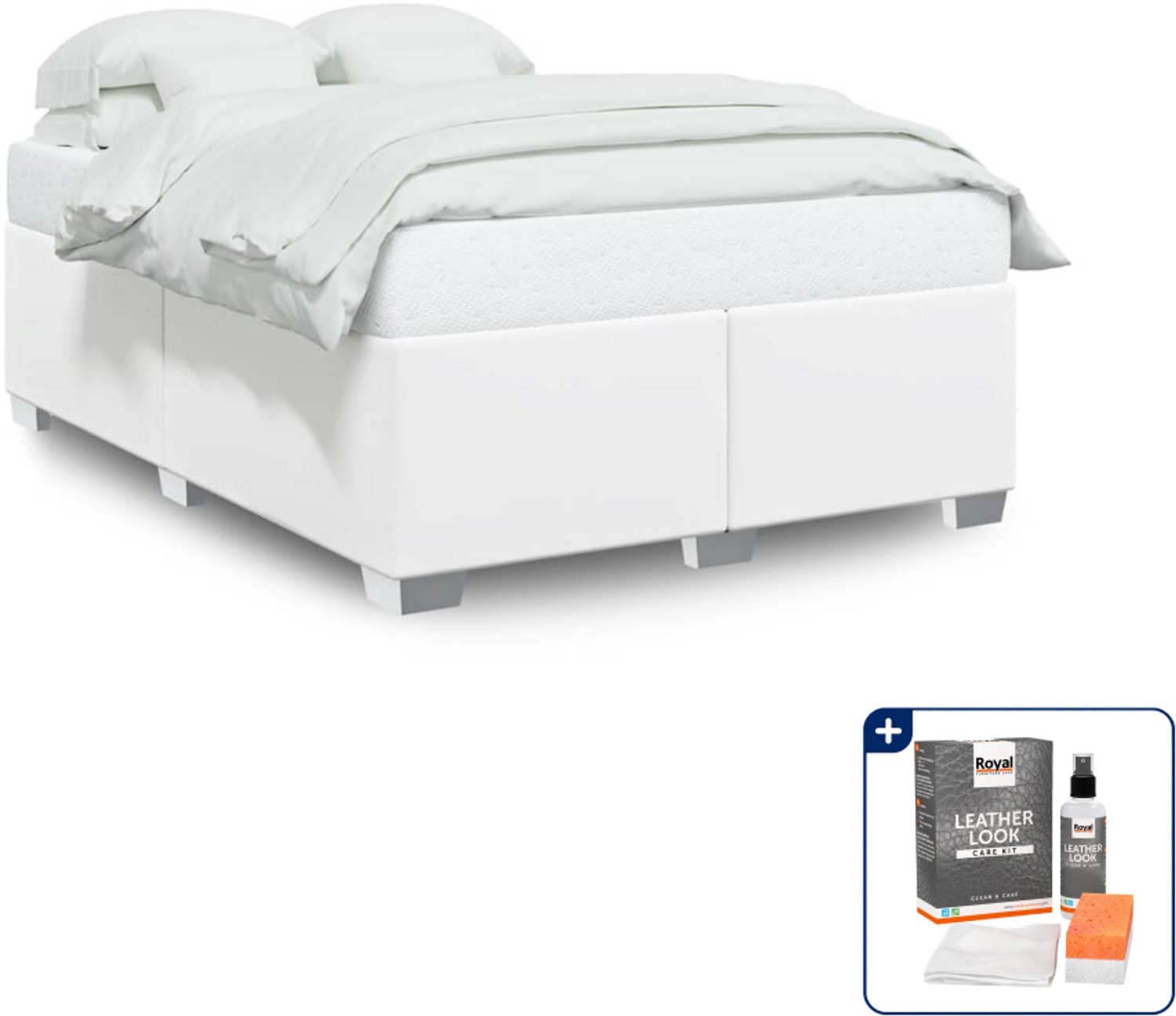 vidaXL bedframe - 137 x 190 cm - kunstleer - wit - Inclusief onderhoudsset voor kunstleer 150 ml Taupe