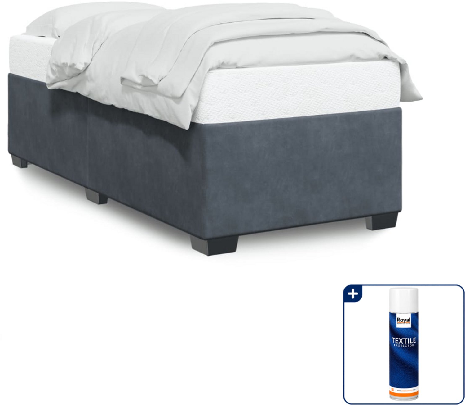 vidaXL bedframe 90 x 200 cm - fluweel - donkergrijs - Inclusief textielbeschermer 500 ml