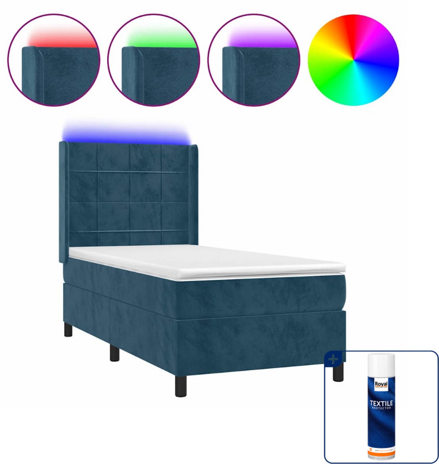 vidaXL boxspring met matras en LED - 80 x 200 cm - donkerblauw - Inclusief textielbeschermer 500 ml